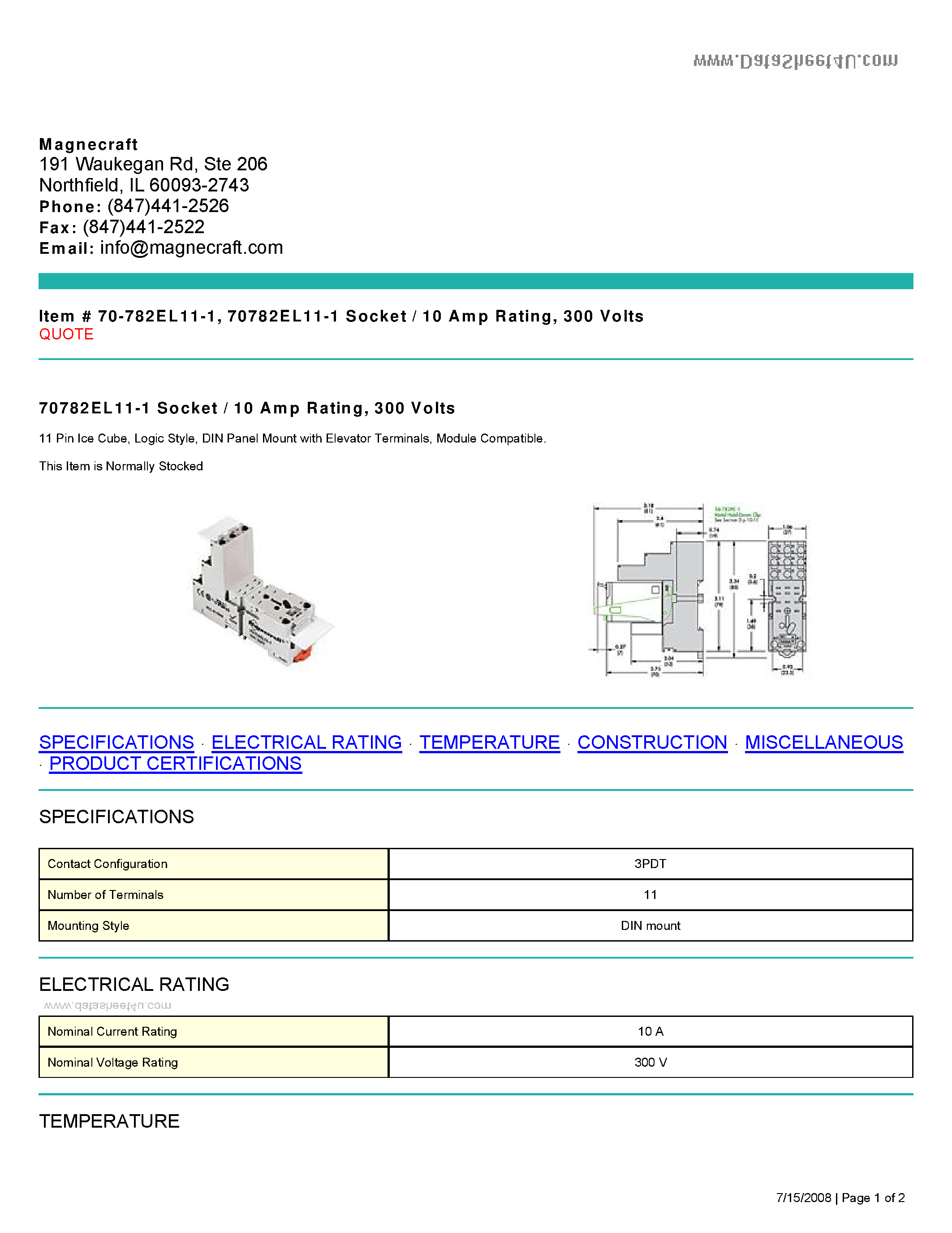 Даташит 70-782EL11-1 - Socket страница 1