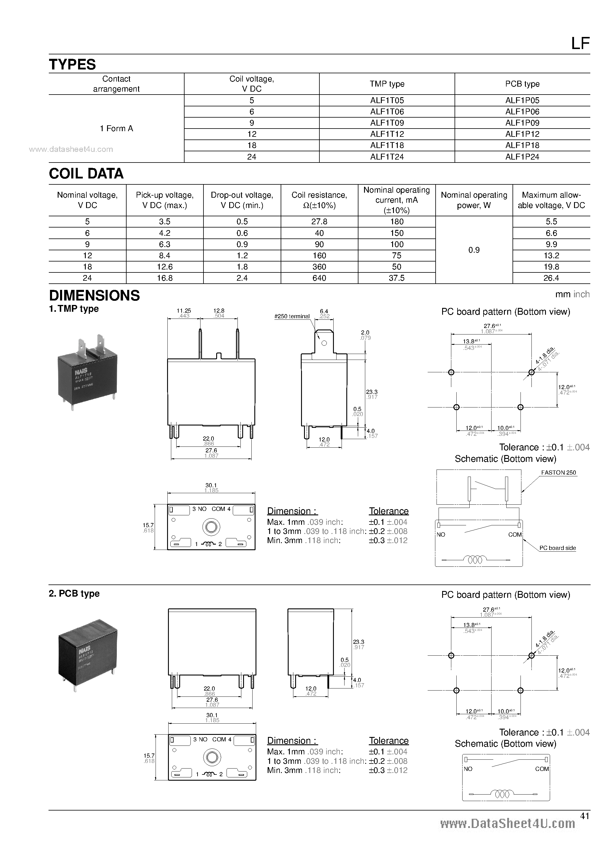Даташит ALF1P05 - (ALF1xxx) 20A Power Relay страница 2
