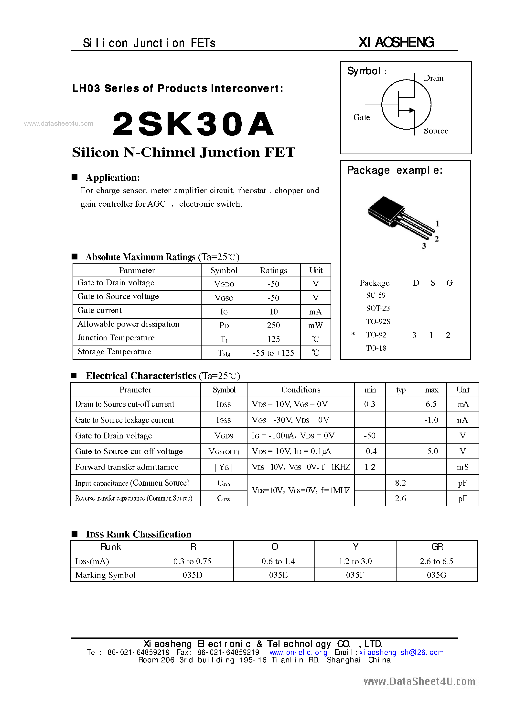 Datasheet 2SK30A - Silicon N-Cahannel FET page 1