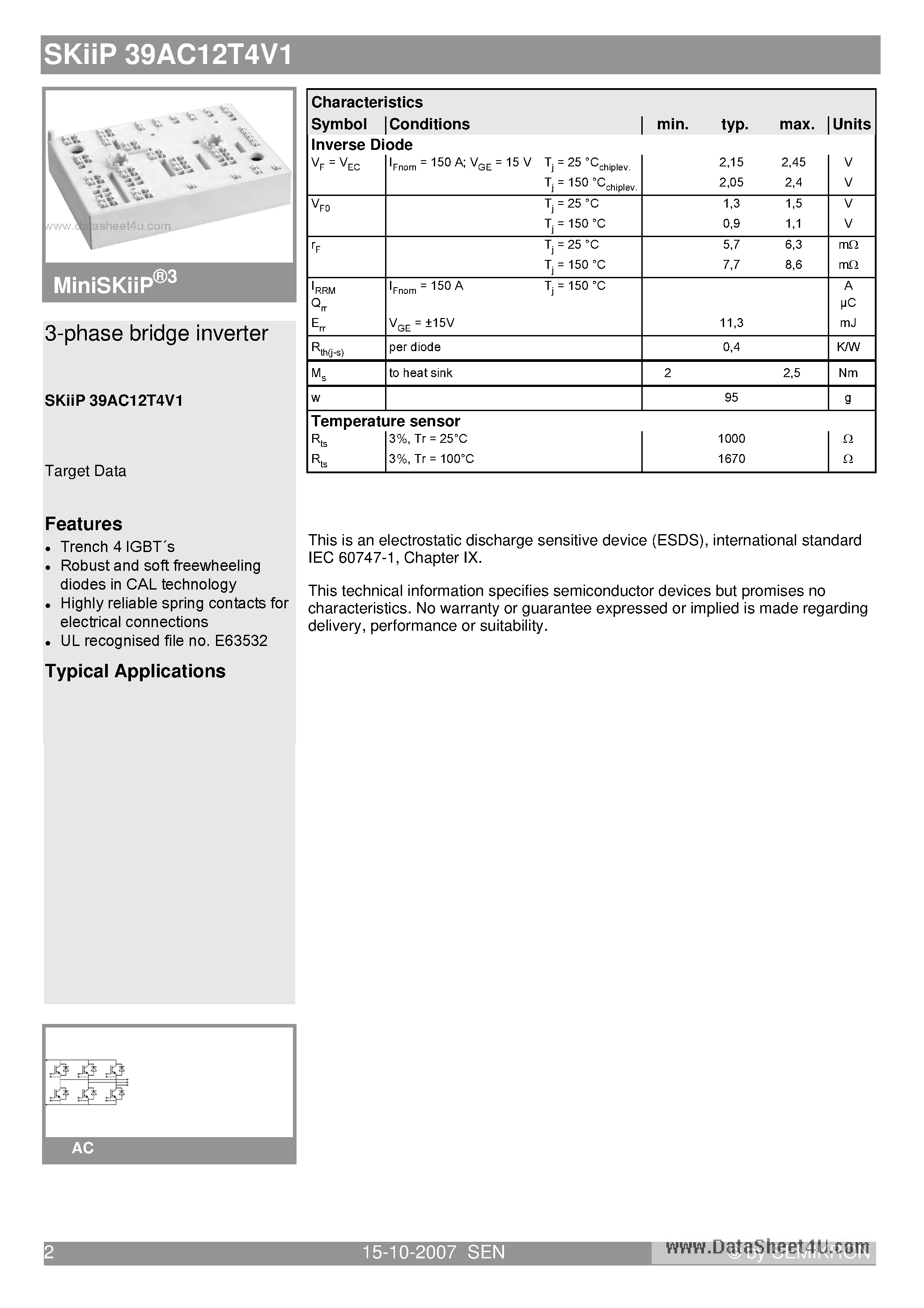 Datasheet SKIIP39AC12T4V1 - 3-phase bridge inverter page 2