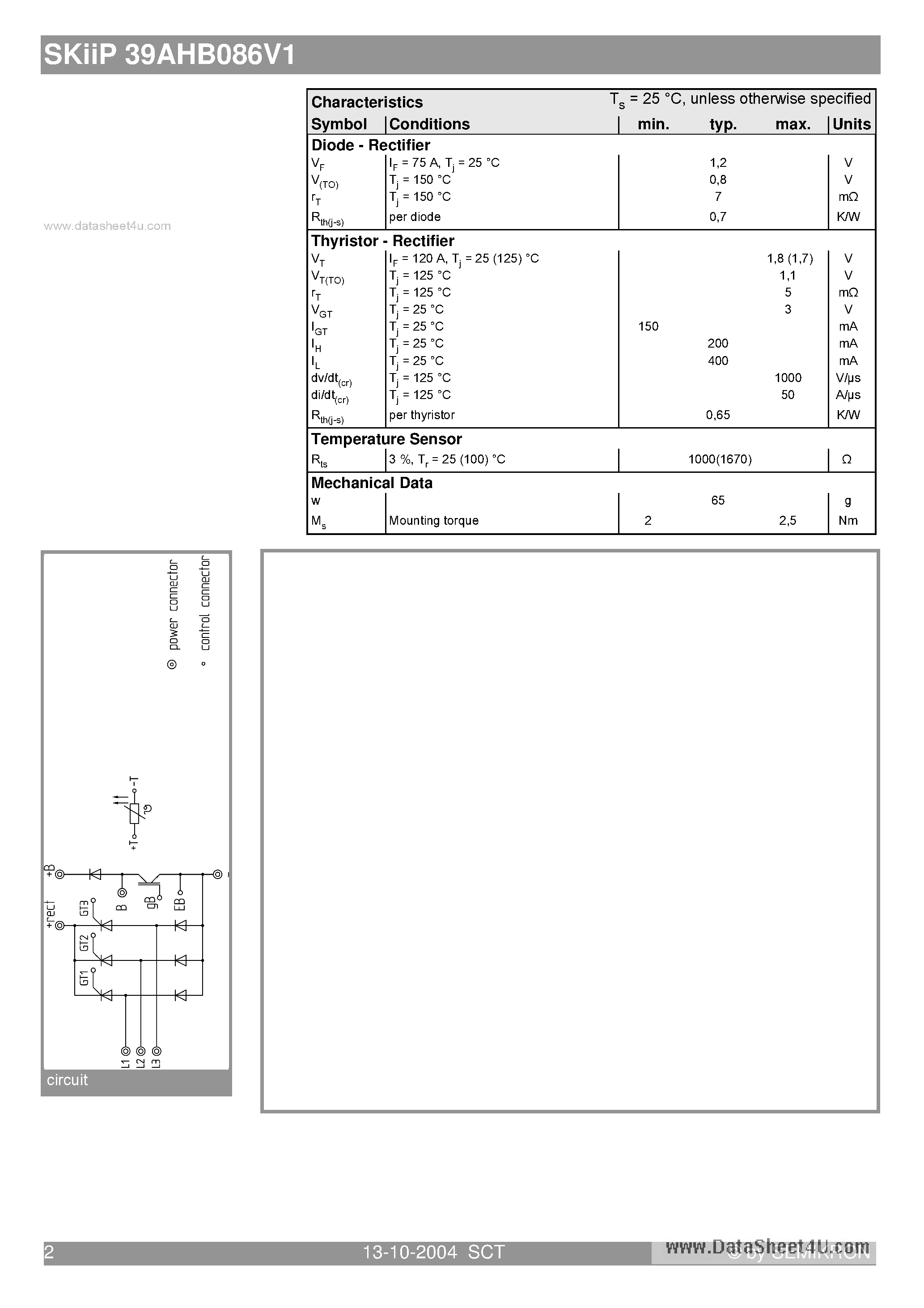 Datasheet SKIIP39AHB086V1 - 3-phase bridge rectifier brake chopper page 2