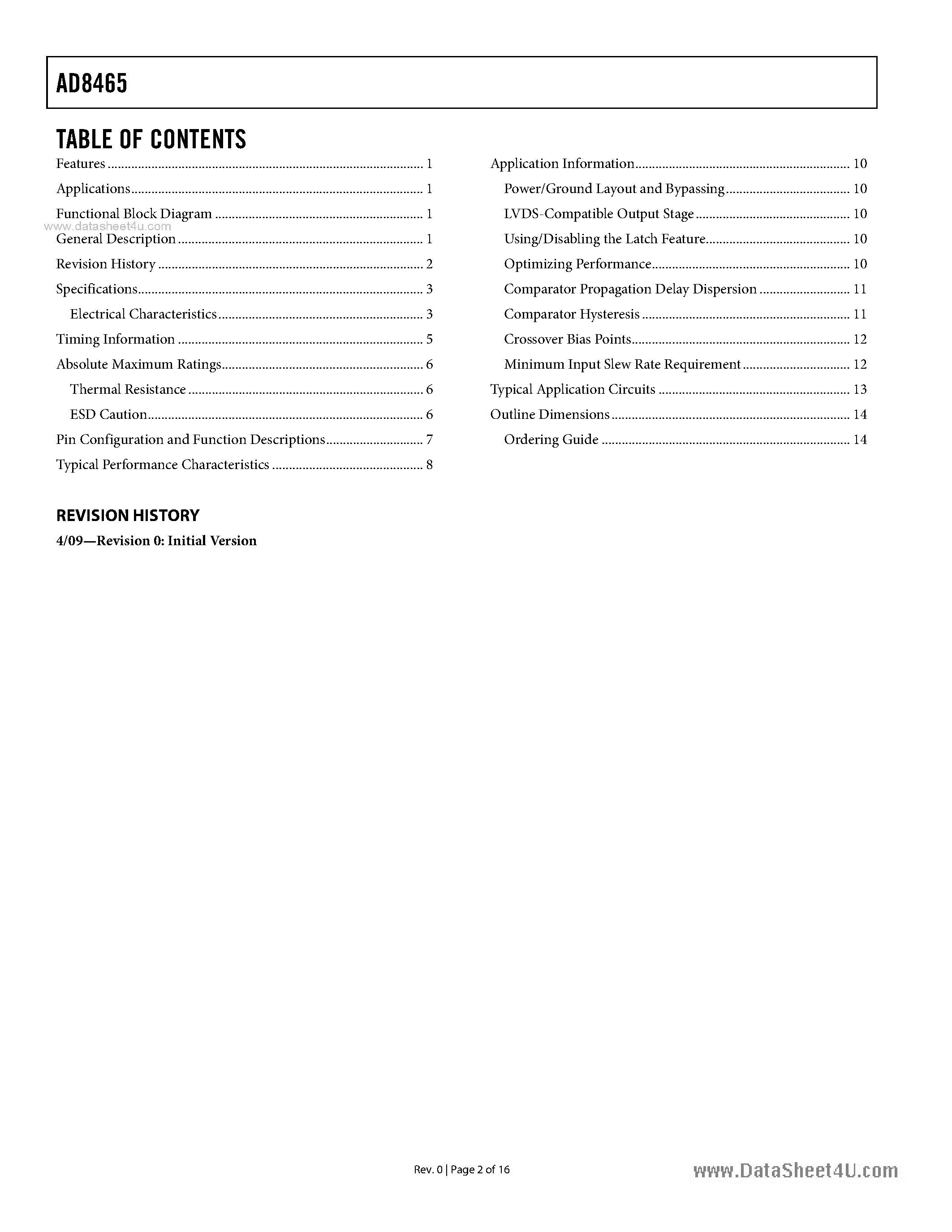 Datasheet AD8465 - Single-Supply LVDS Comparator page 2