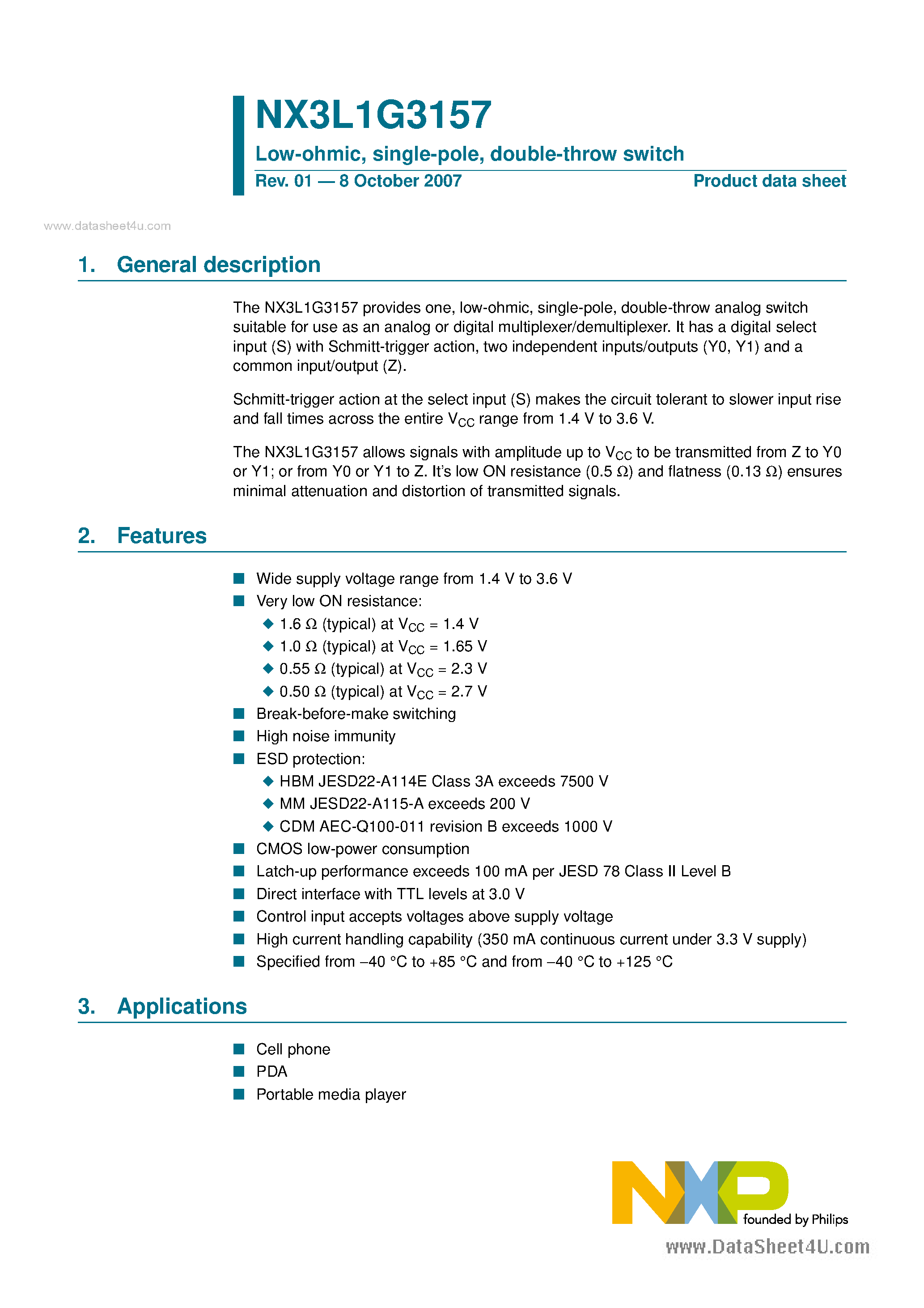 Datasheet NX3L1G3157 - double-throw switch page 1