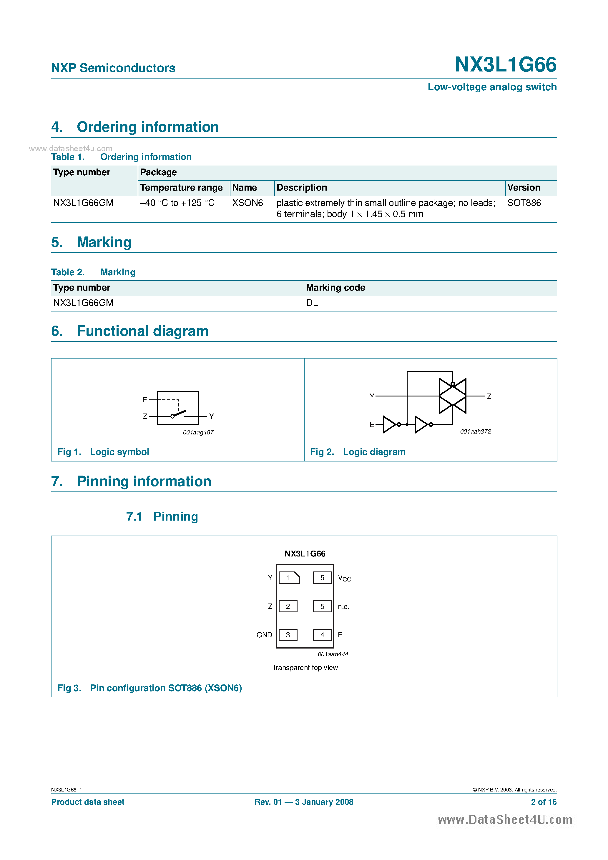 Datasheet NX3L1G66 - Low-voltage analog switch page 2