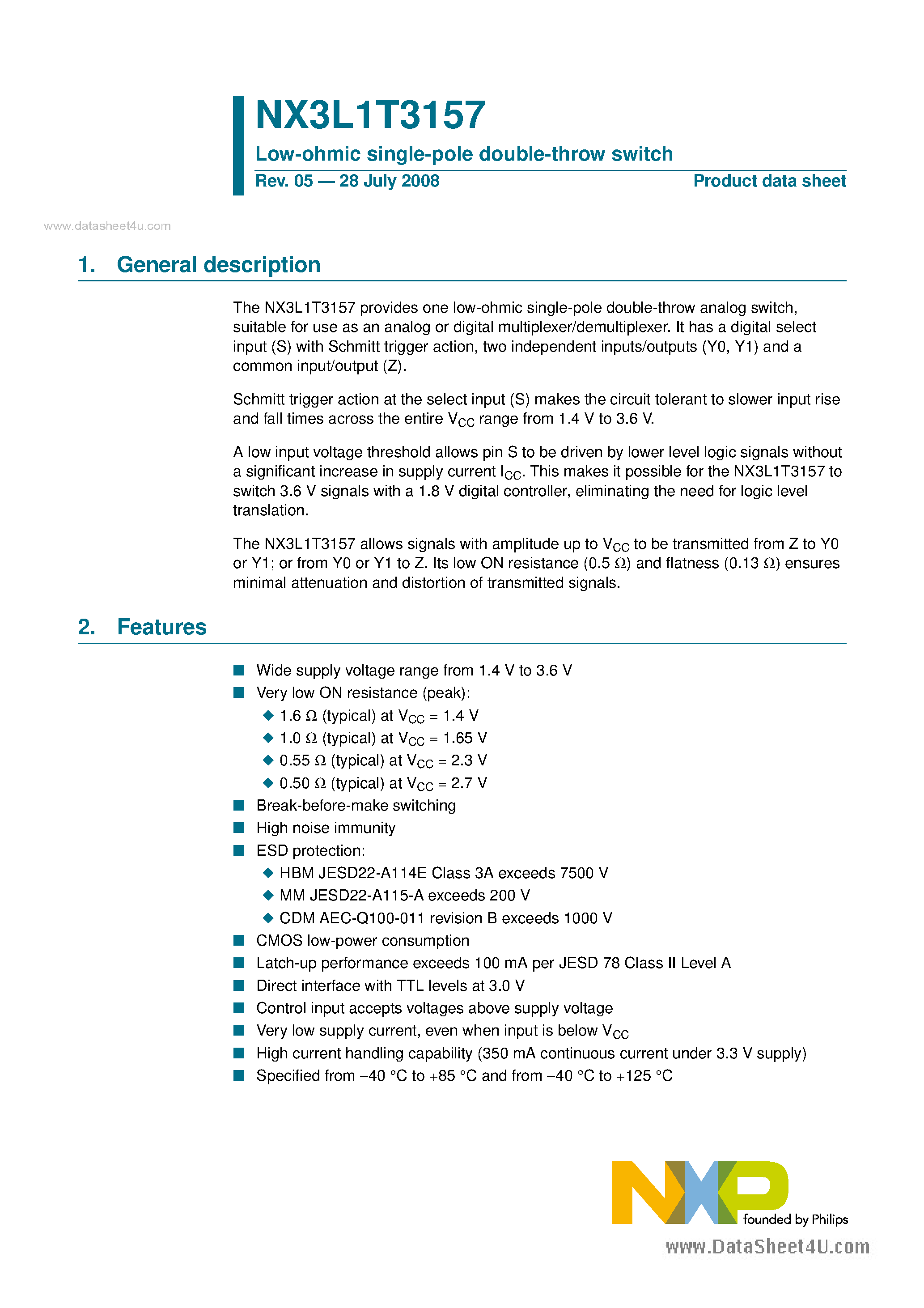 Datasheet NX3L1T3157 - Low-ohmic single-pole double-throw switch page 1