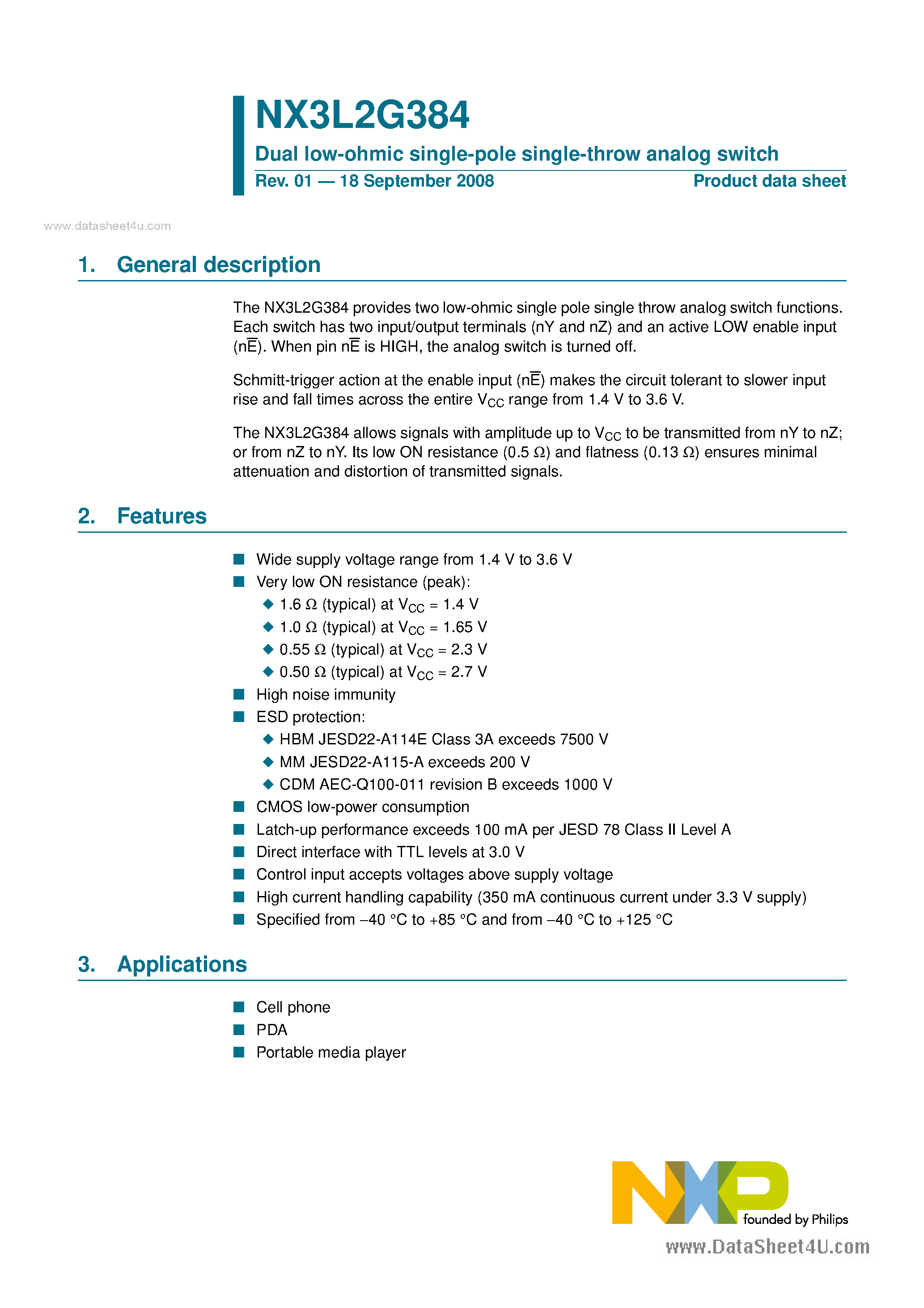 Datasheet NX3L2G384 - Dual low-ohmic single-pole single-throw analog switch page 1