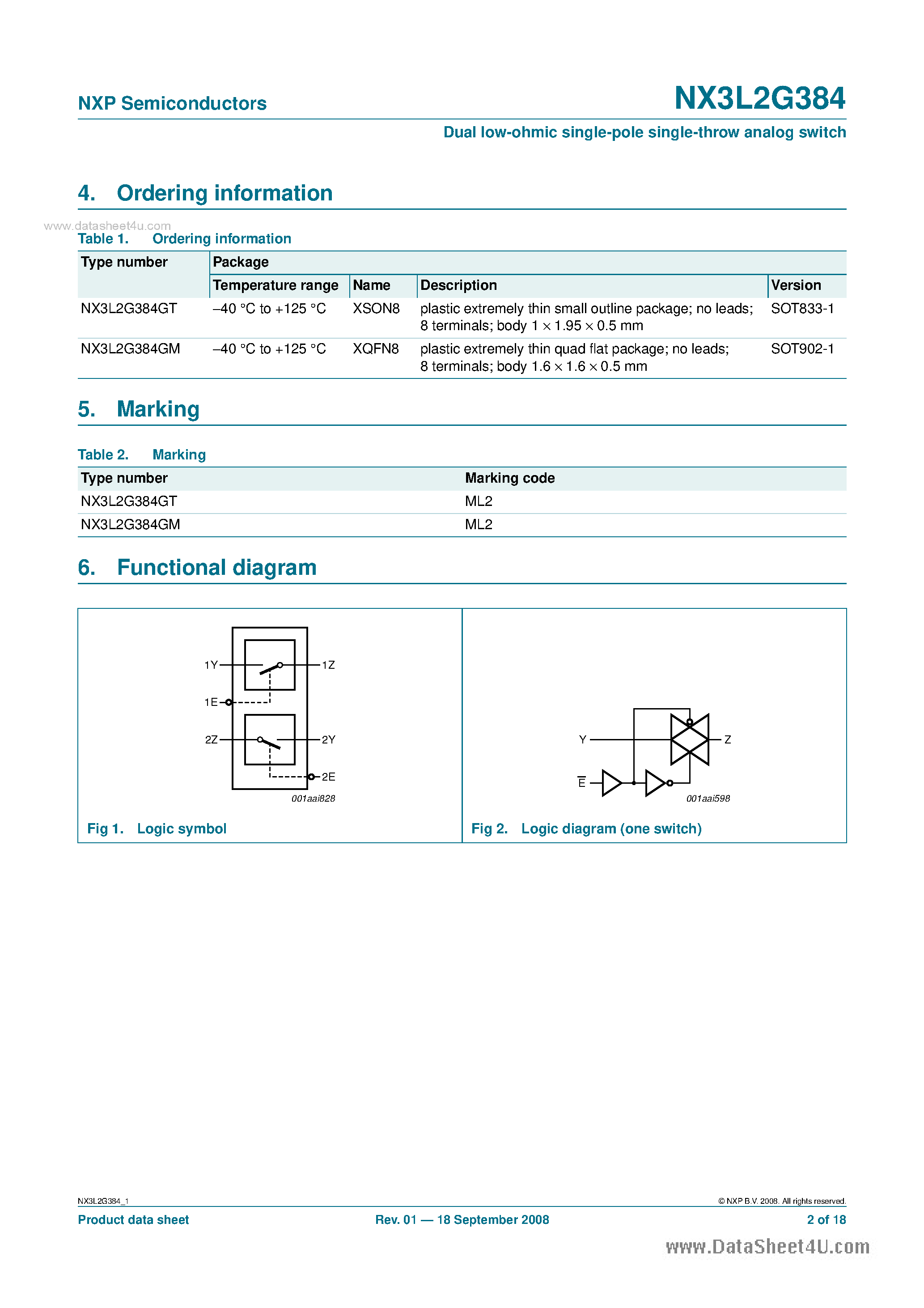 Datasheet NX3L2G384 - Dual low-ohmic single-pole single-throw analog switch page 2