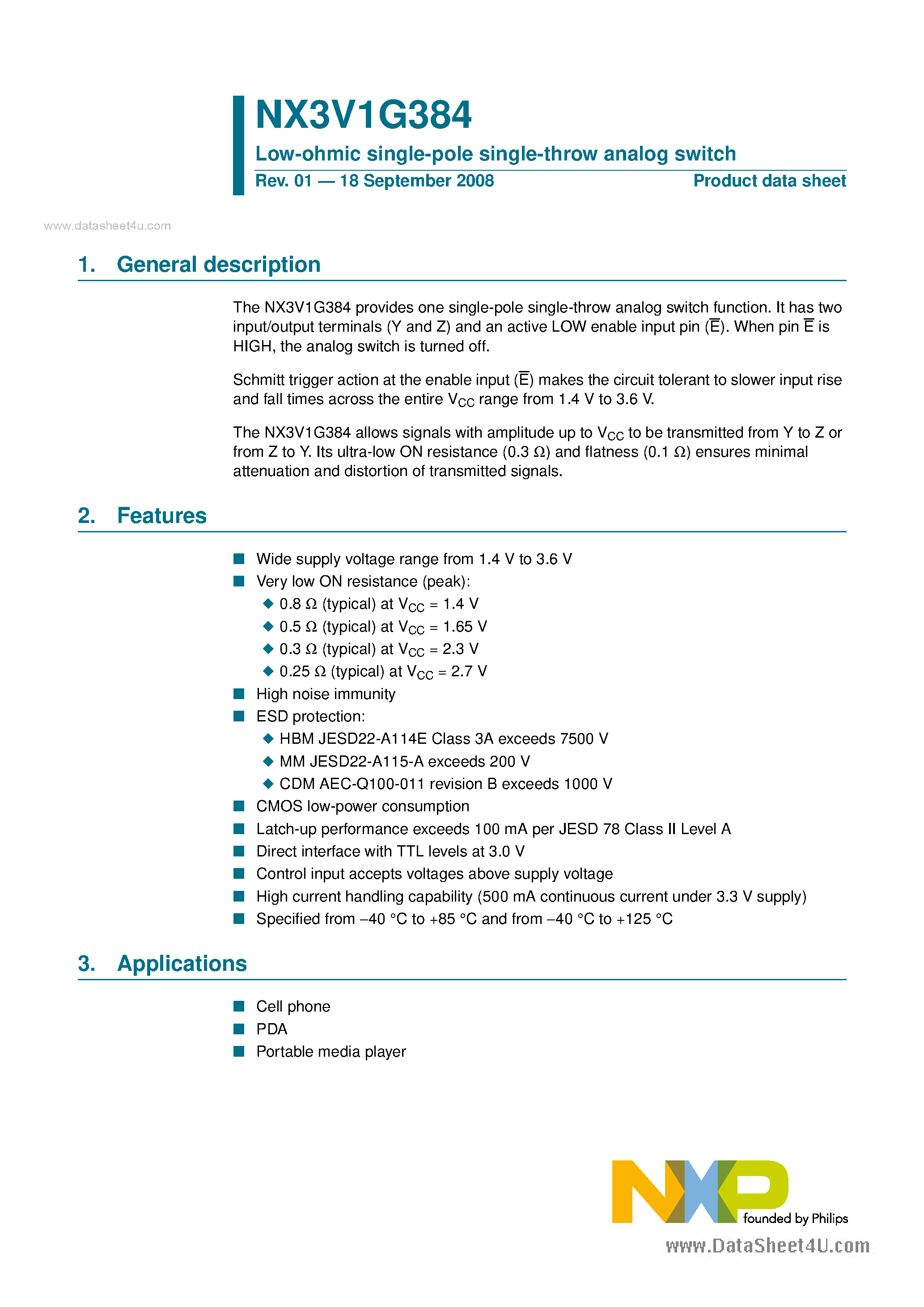 Datasheet NX3V1G384 - Low-ohmic single-pole single-throw analog switch page 1