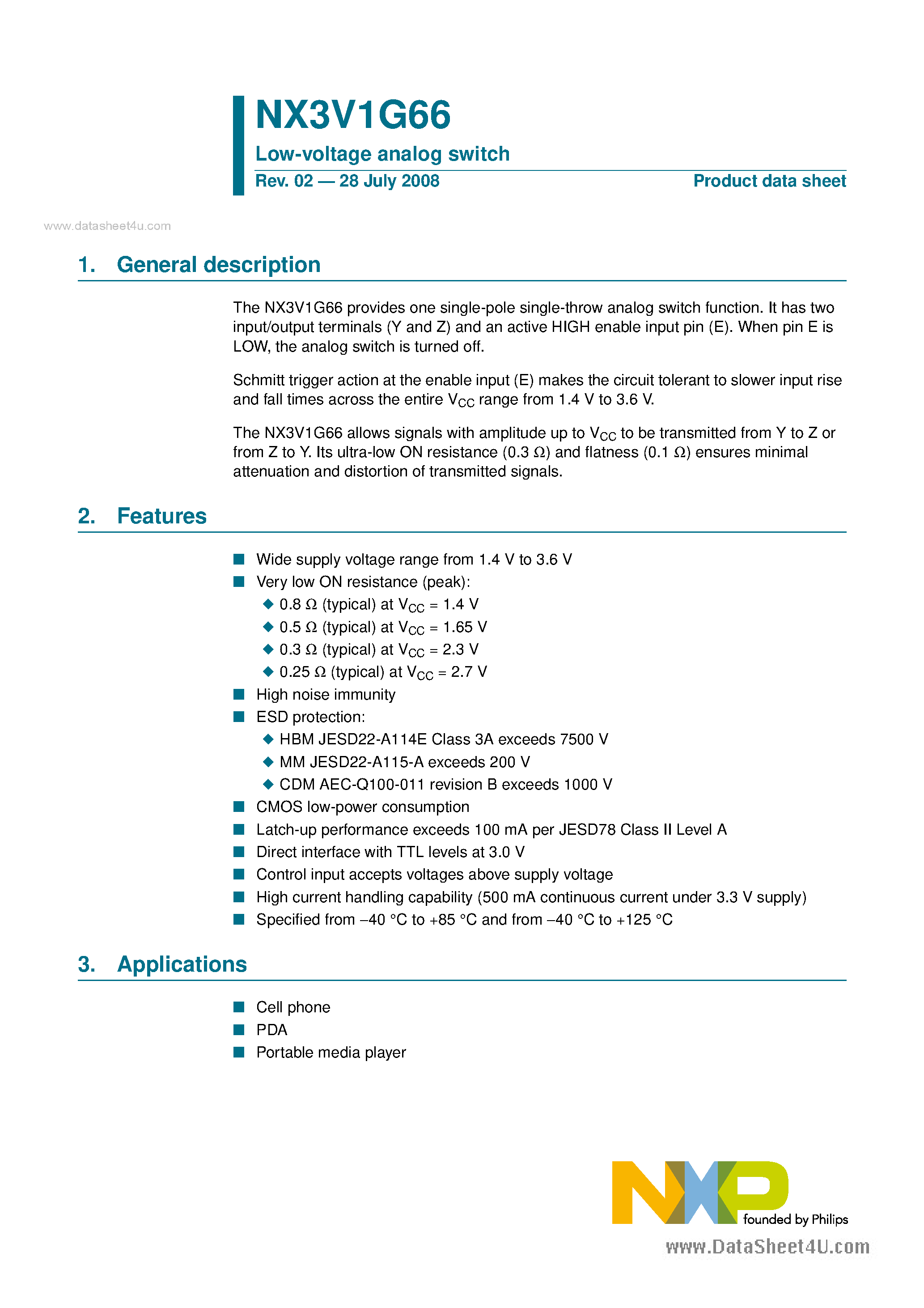 Datasheet NX3V1G66 - Low-voltage analog switch page 1