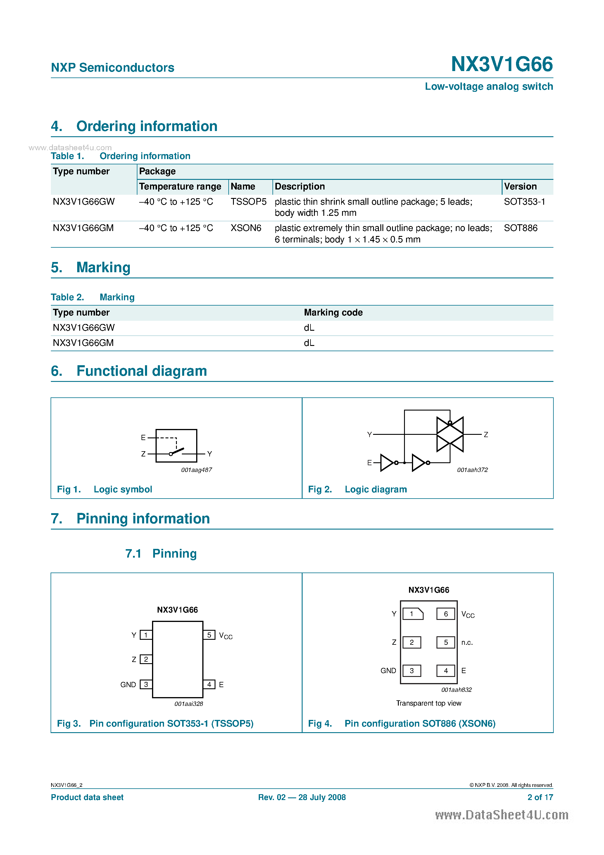 Datasheet NX3V1G66 - Low-voltage analog switch page 2