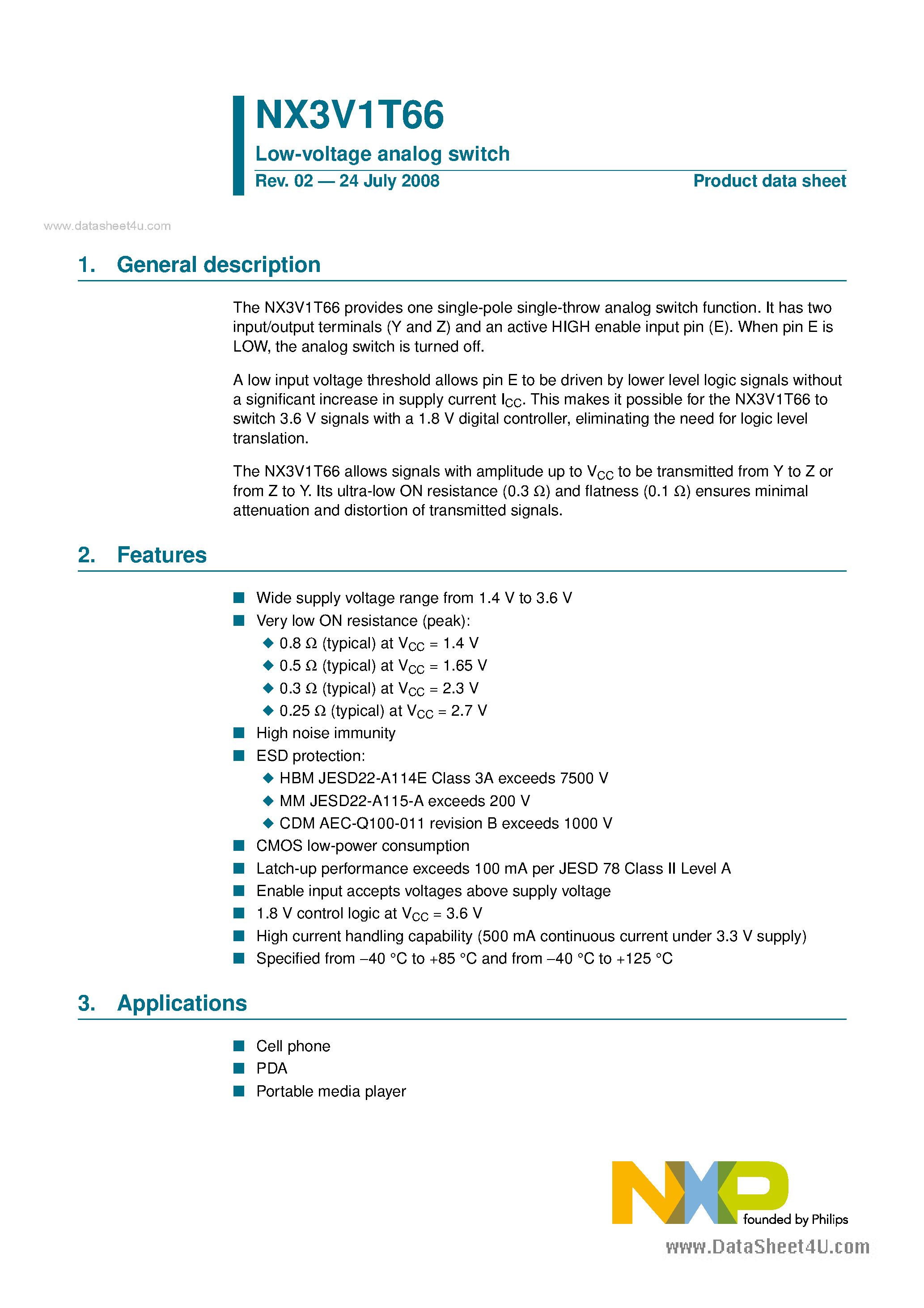 Datasheet NX3V1T66 - Low-voltage analog switch page 1