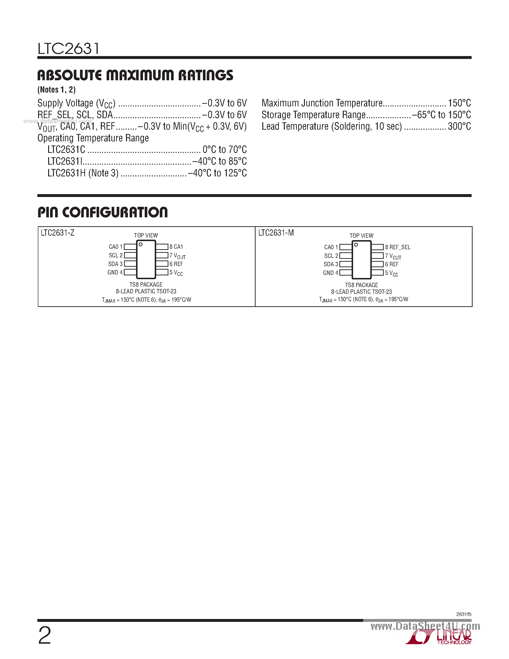 Datasheet LTC2631 - Single 12-/10-/8-Bit I2C VOUT DACs page 2