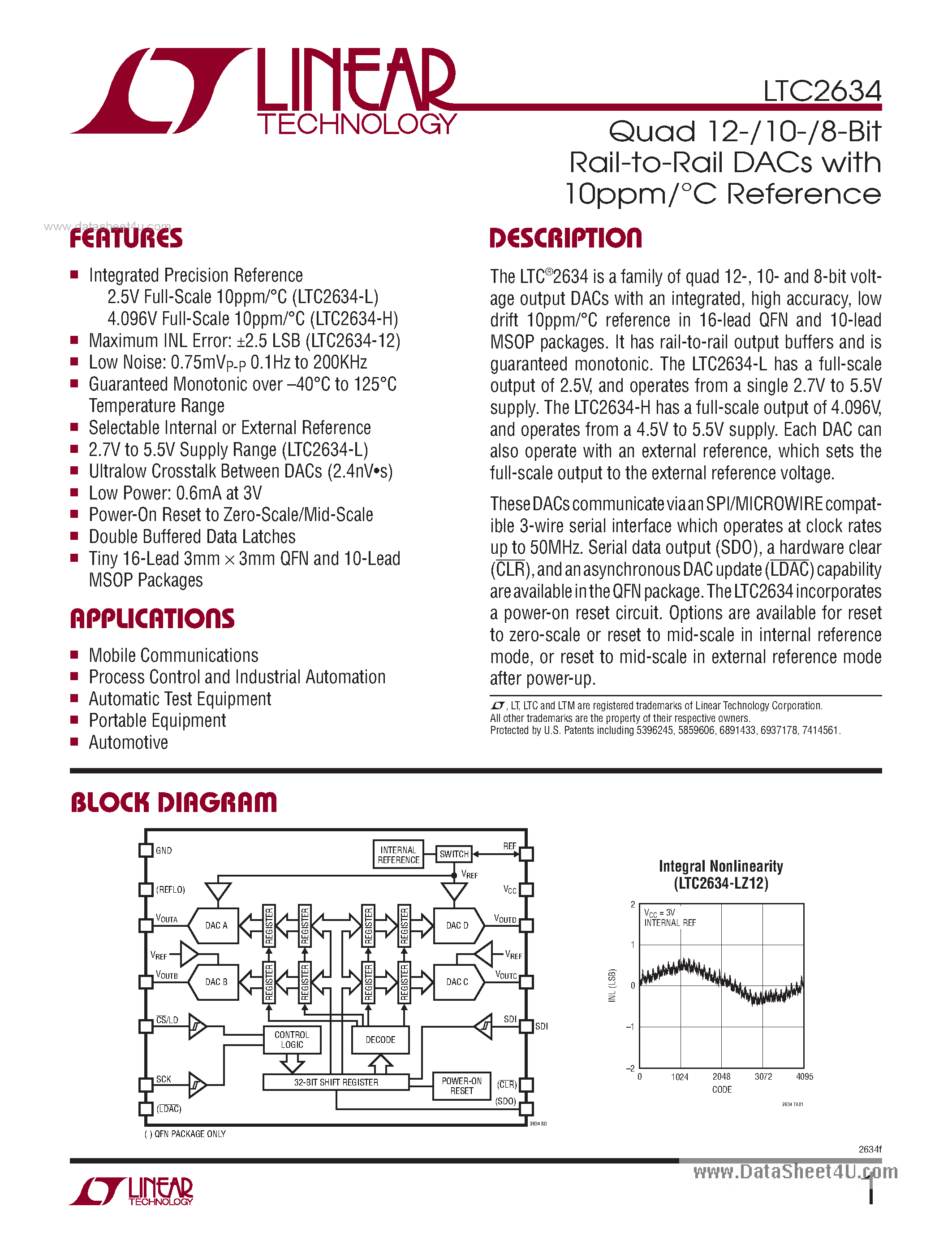 Datasheet LTC2634 - Quad 12-10-8-Bit Rail-to-Rail DACs page 1