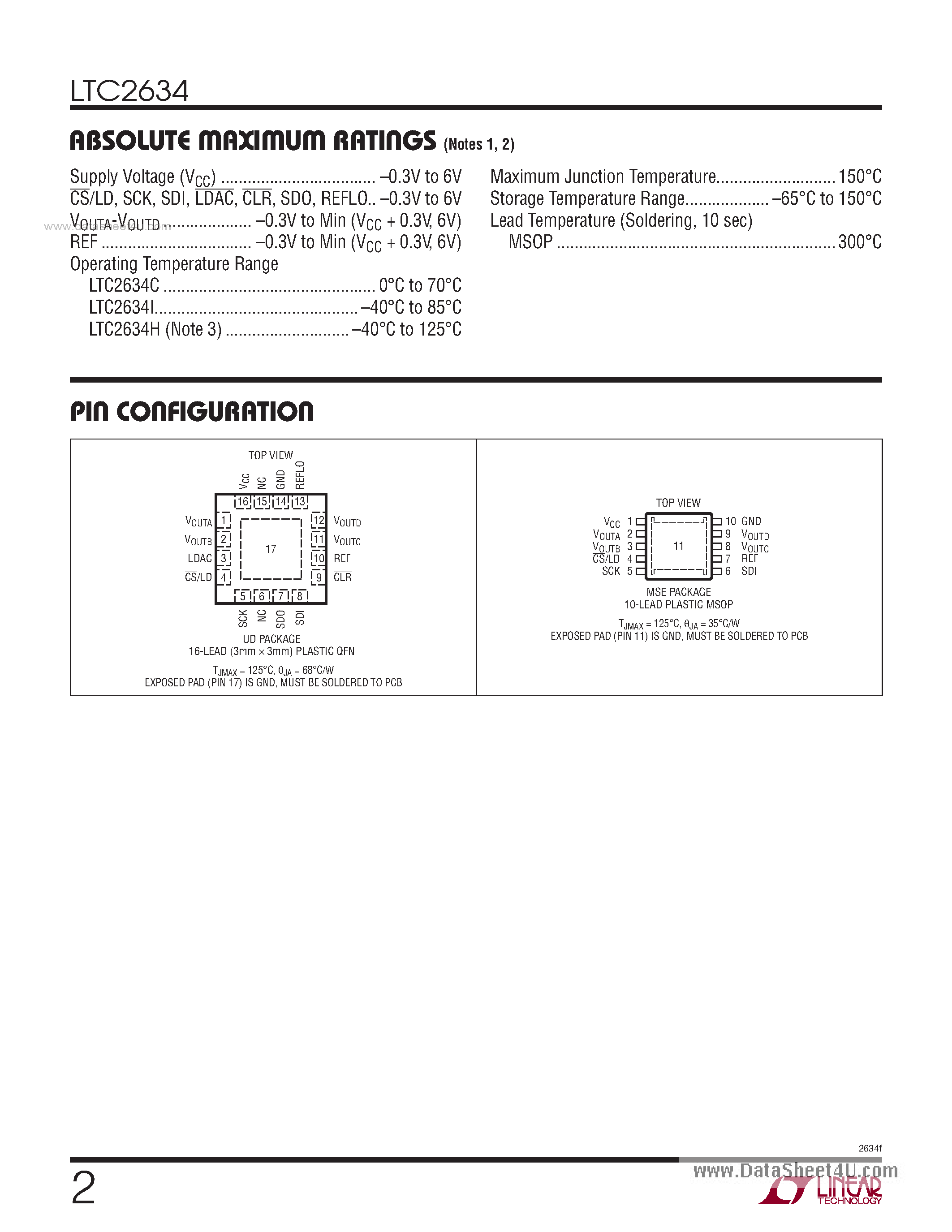 Datasheet LTC2634 - Quad 12-10-8-Bit Rail-to-Rail DACs page 2