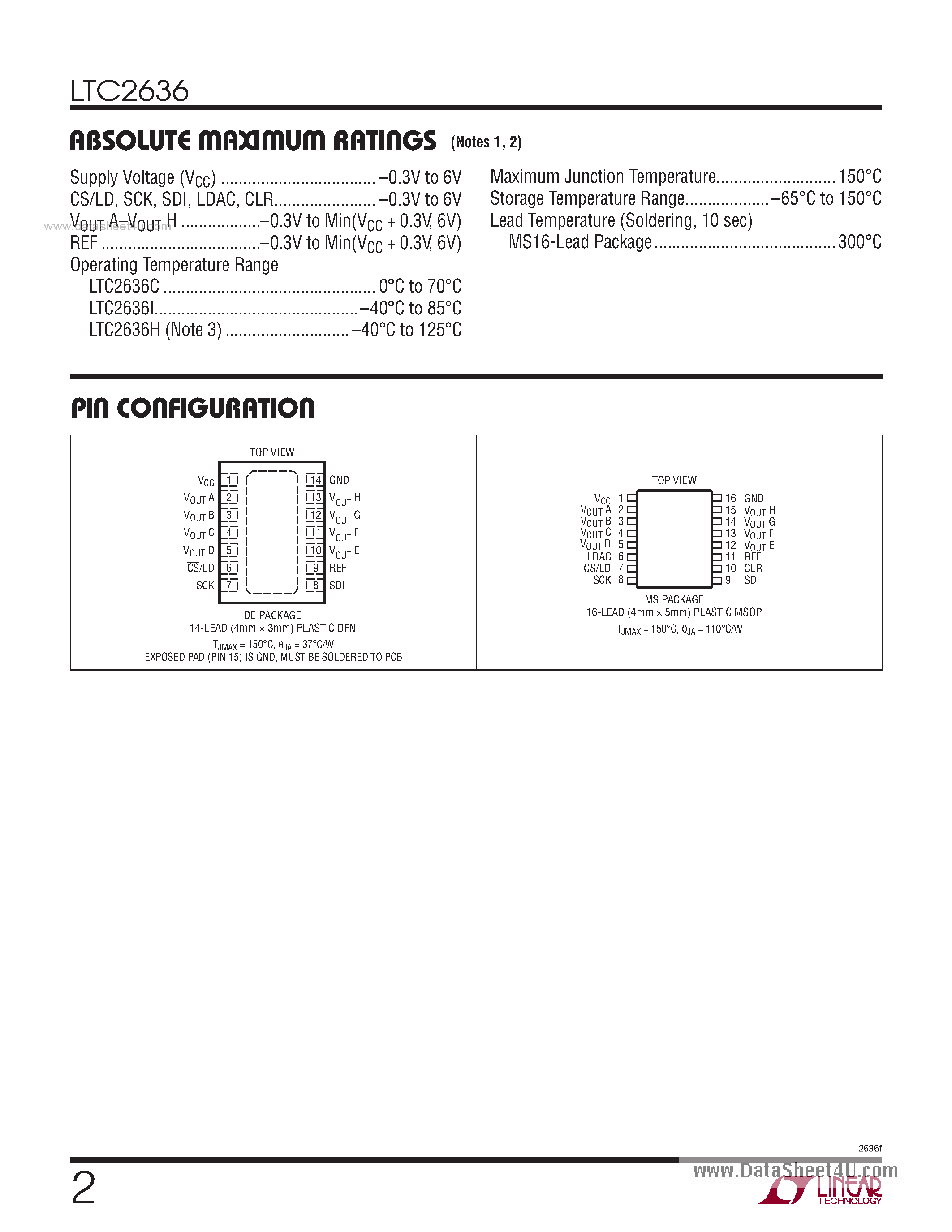 Datasheet LTC2636 - Octal 12-/10-/8-Bit SPI VOUT DACs page 2