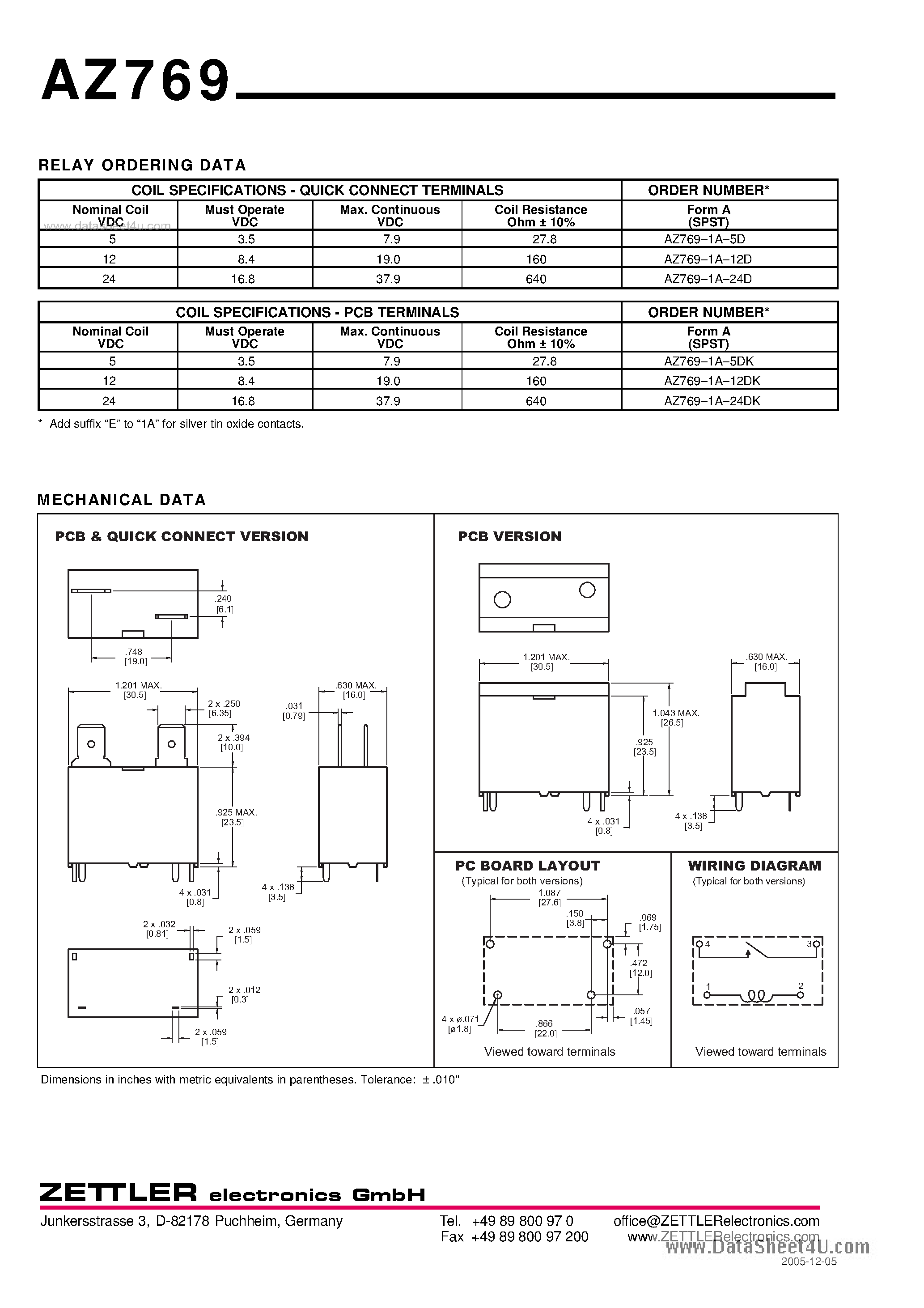 Даташит AZ769 - 25 AMP MINIATURE POWER RELAY страница 2