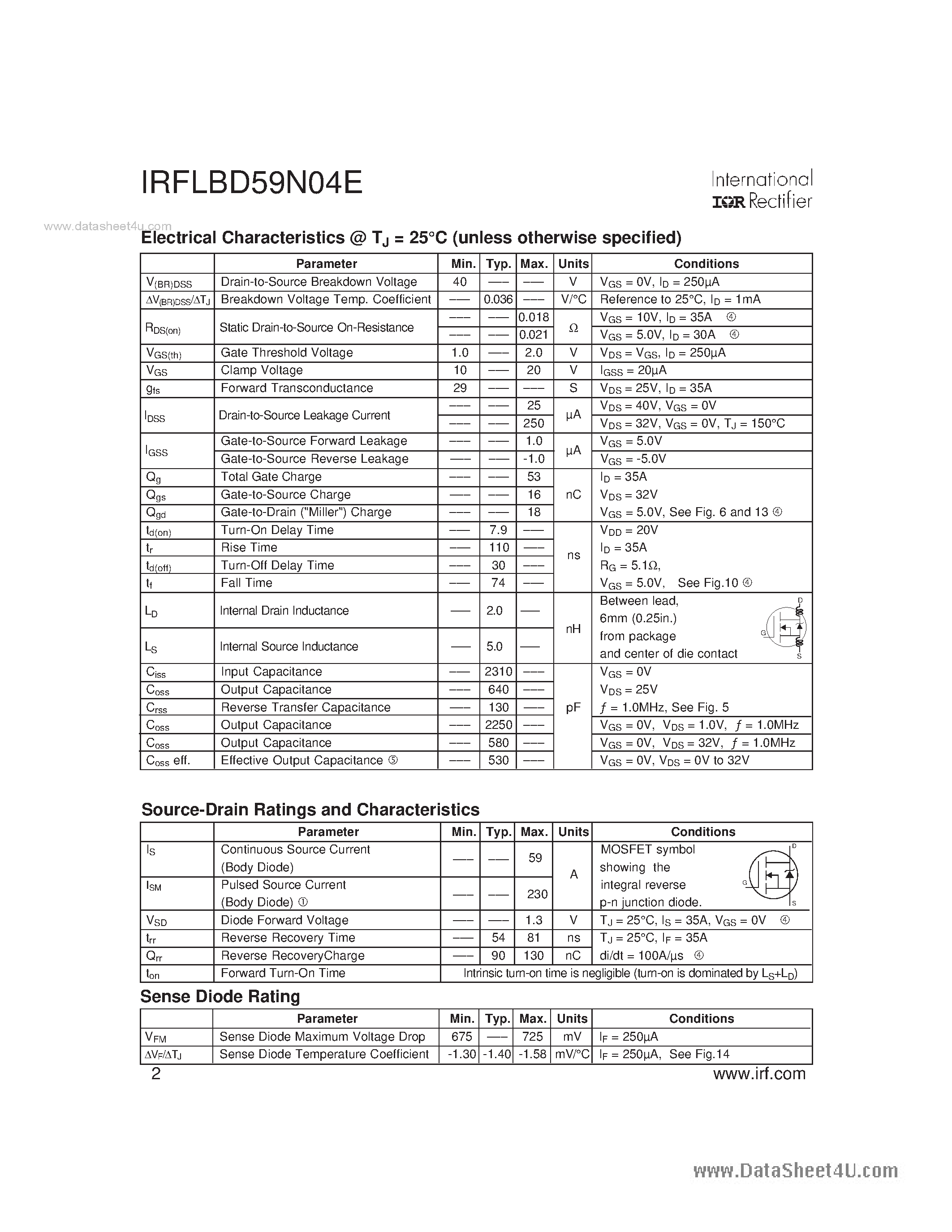 Datasheet IRLBD59N04E - HEXFET Power MOSFET page 2