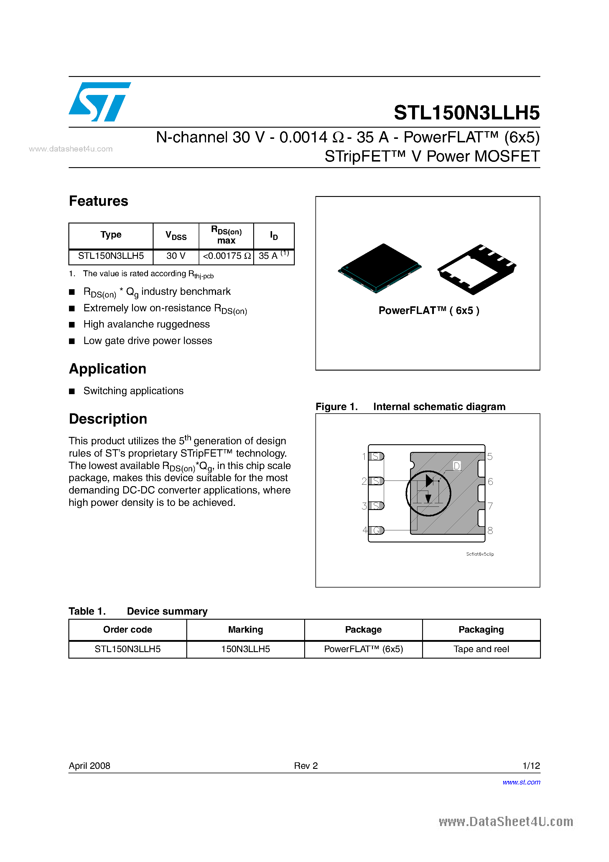 Datasheet STL150N3LLH5 - N-channel Power MOSFET page 1