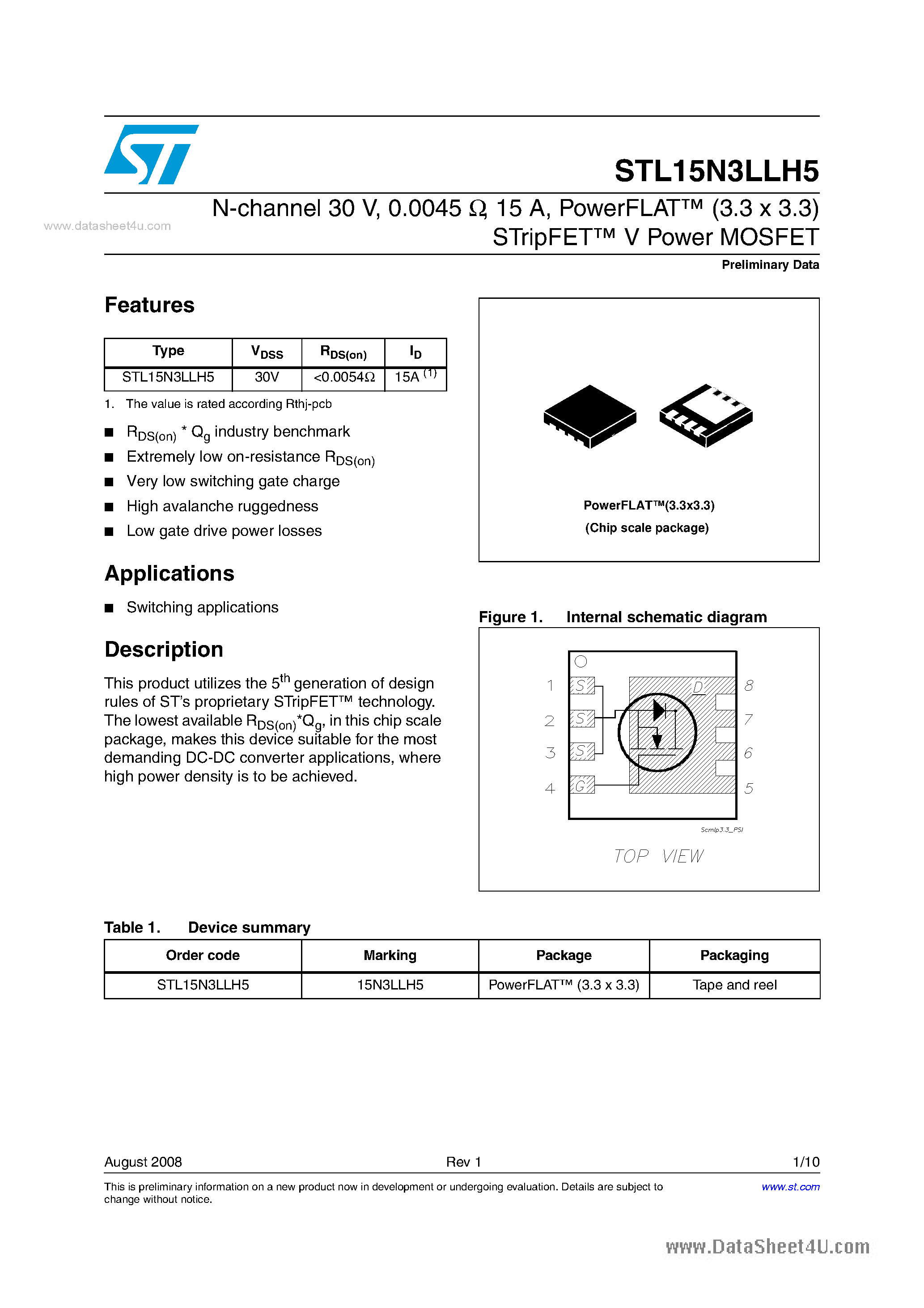 Datasheet STL15N3LLH5 - N-channel Power MOSFET page 1