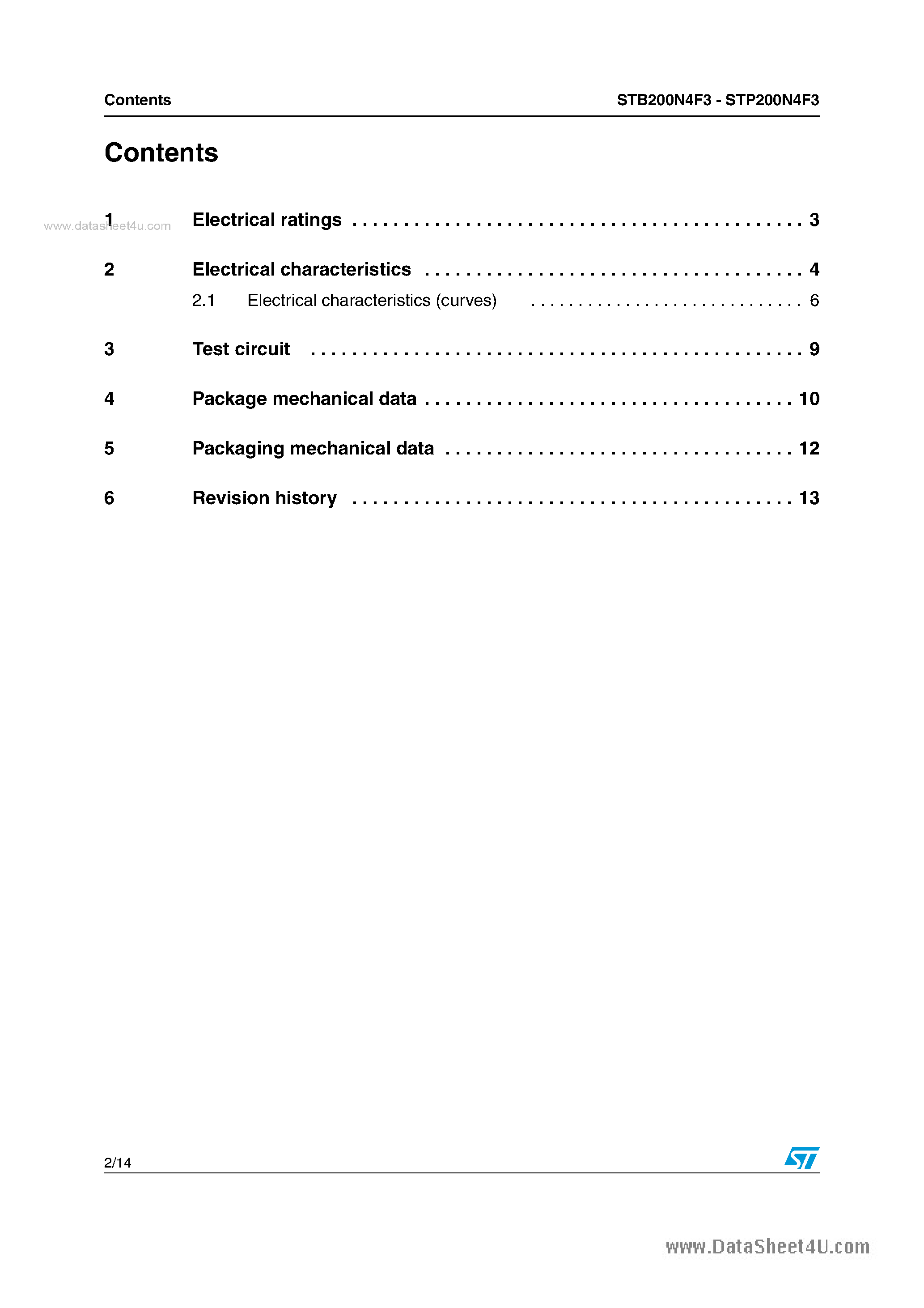 Datasheet STB200N4F3 - N-channel Power MOSFET page 2
