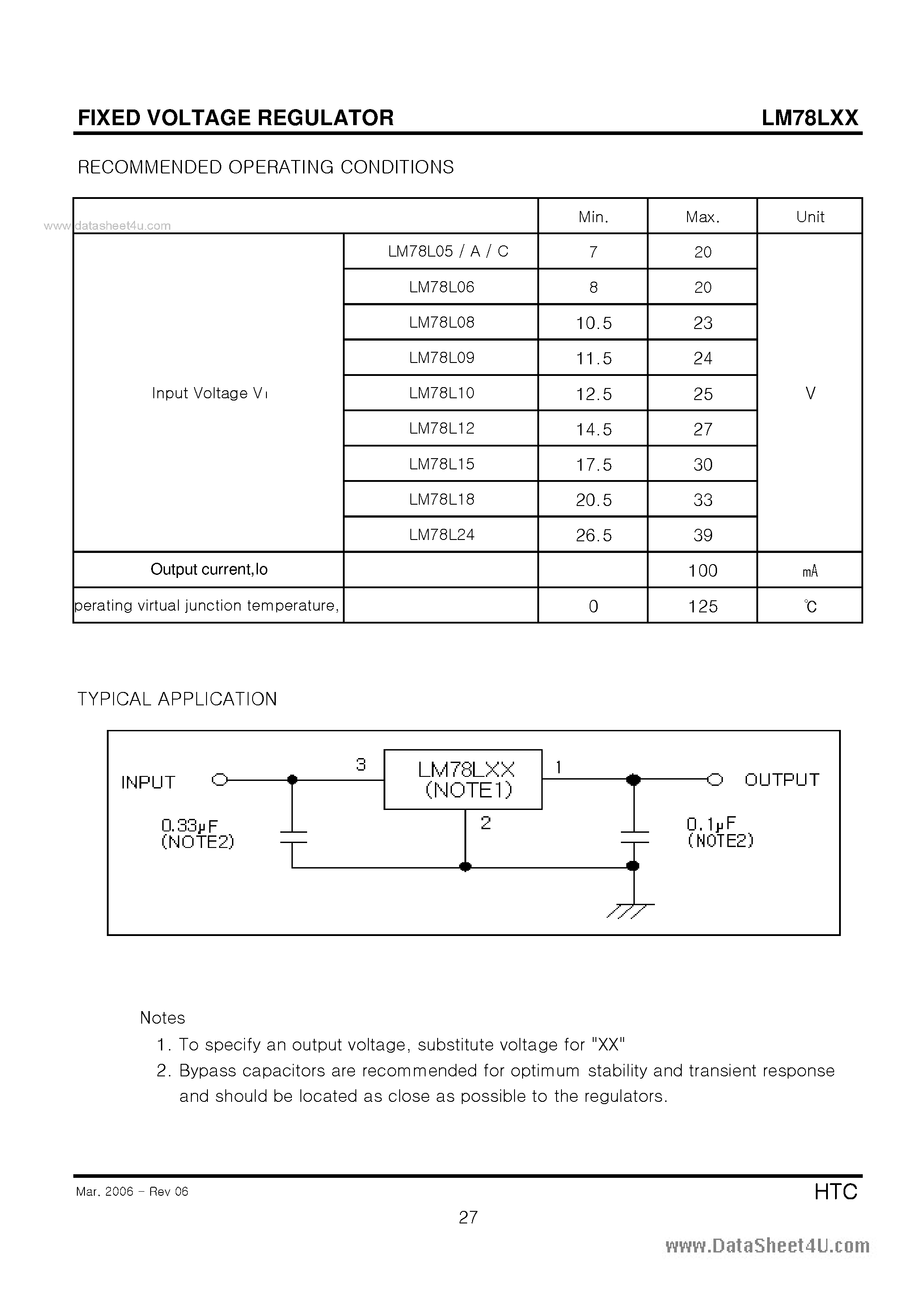 Даташит на микросхему LM78L06 страница 2 Даташит LM78L06 - (LM78Lxx) FIXED VOLTAGE REGULATOR страница 2