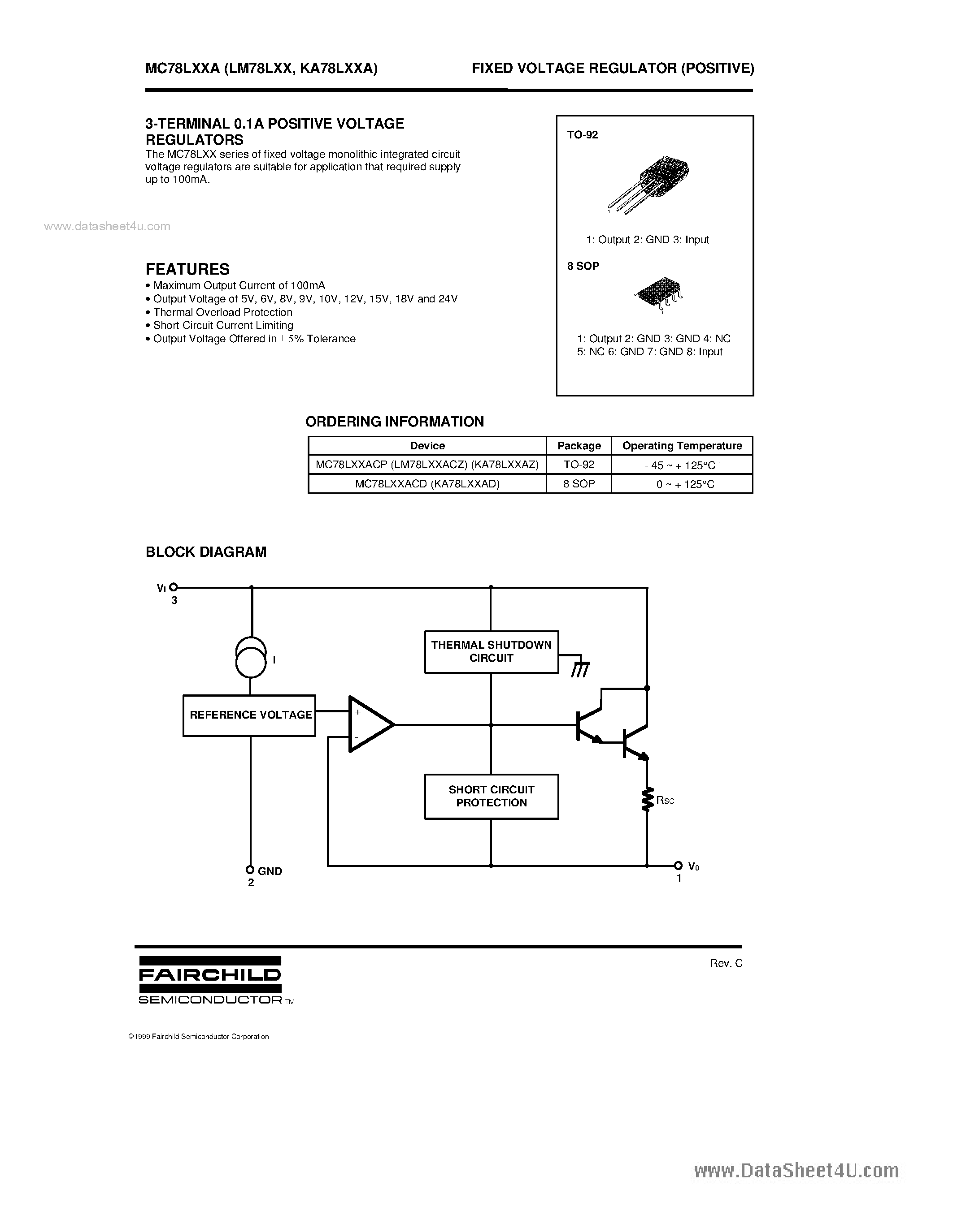 Даташит на микросхему LM78L05 страница 1 Даташит LM78L05 - (LM78LxxA) FIXED VOLTAGE REGULATOR страница 1