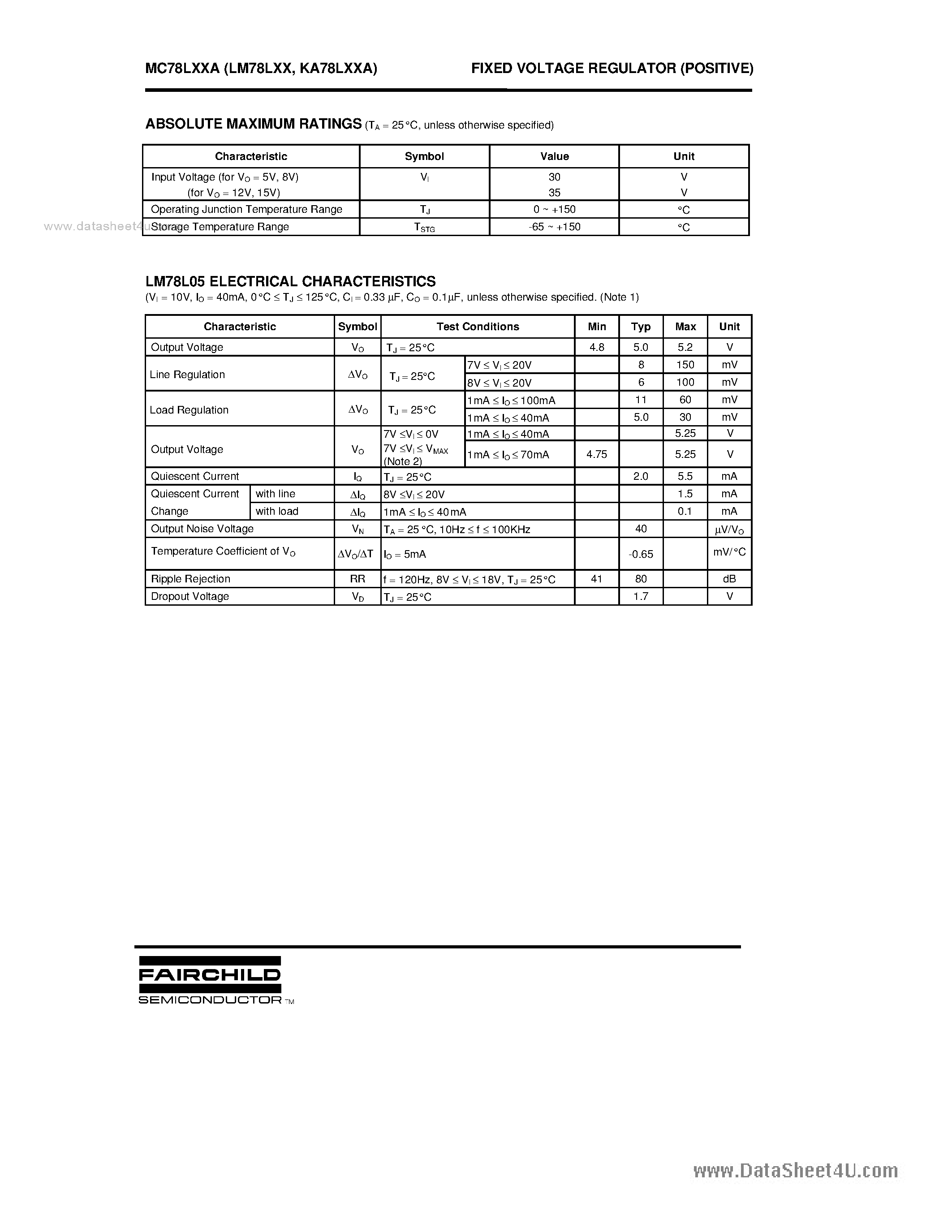 Datasheet LM78L05 - (LM78LxxA) FIXED VOLTAGE REGULATOR page 2