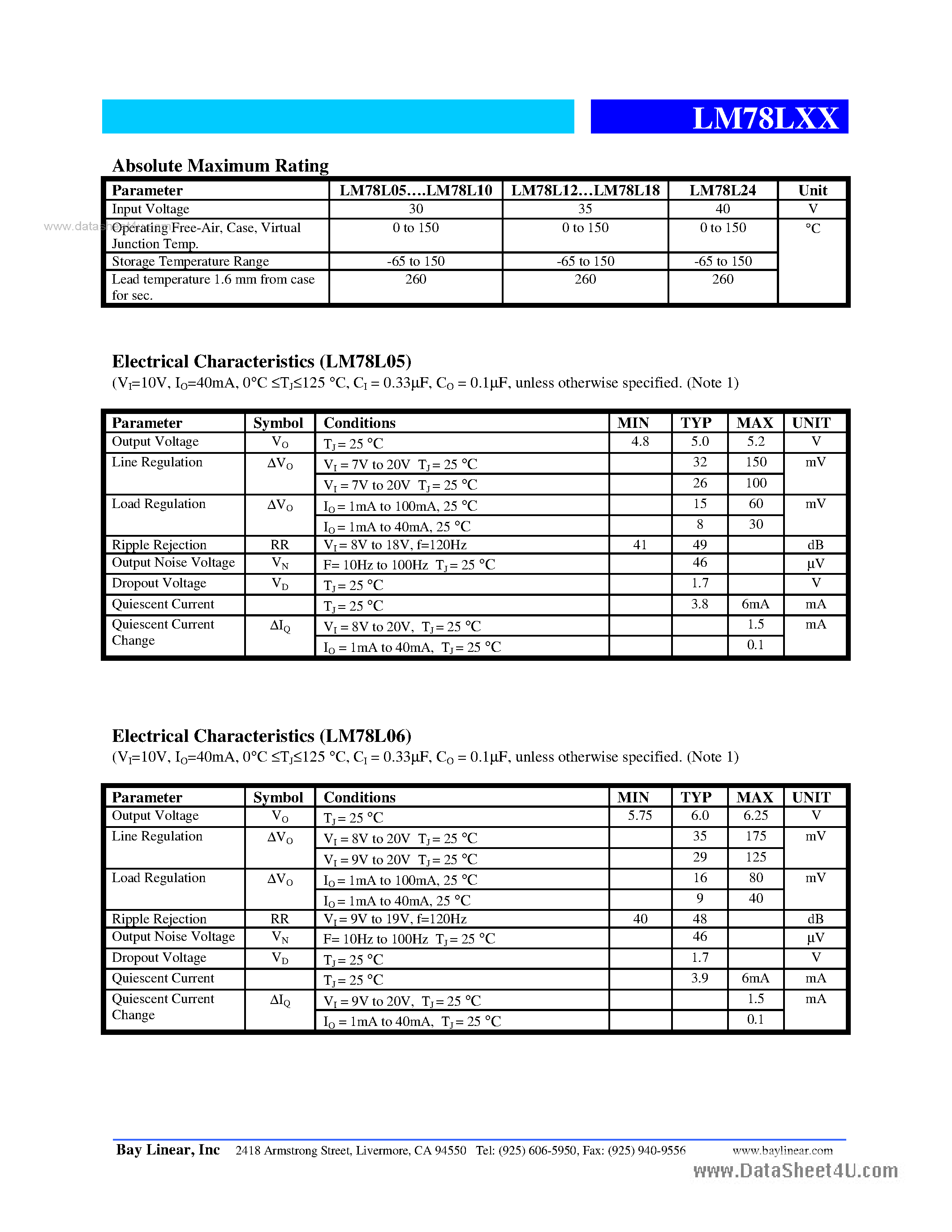 Datasheet LM78L05 - (LM78Lxx) positive voltage regulator page 2