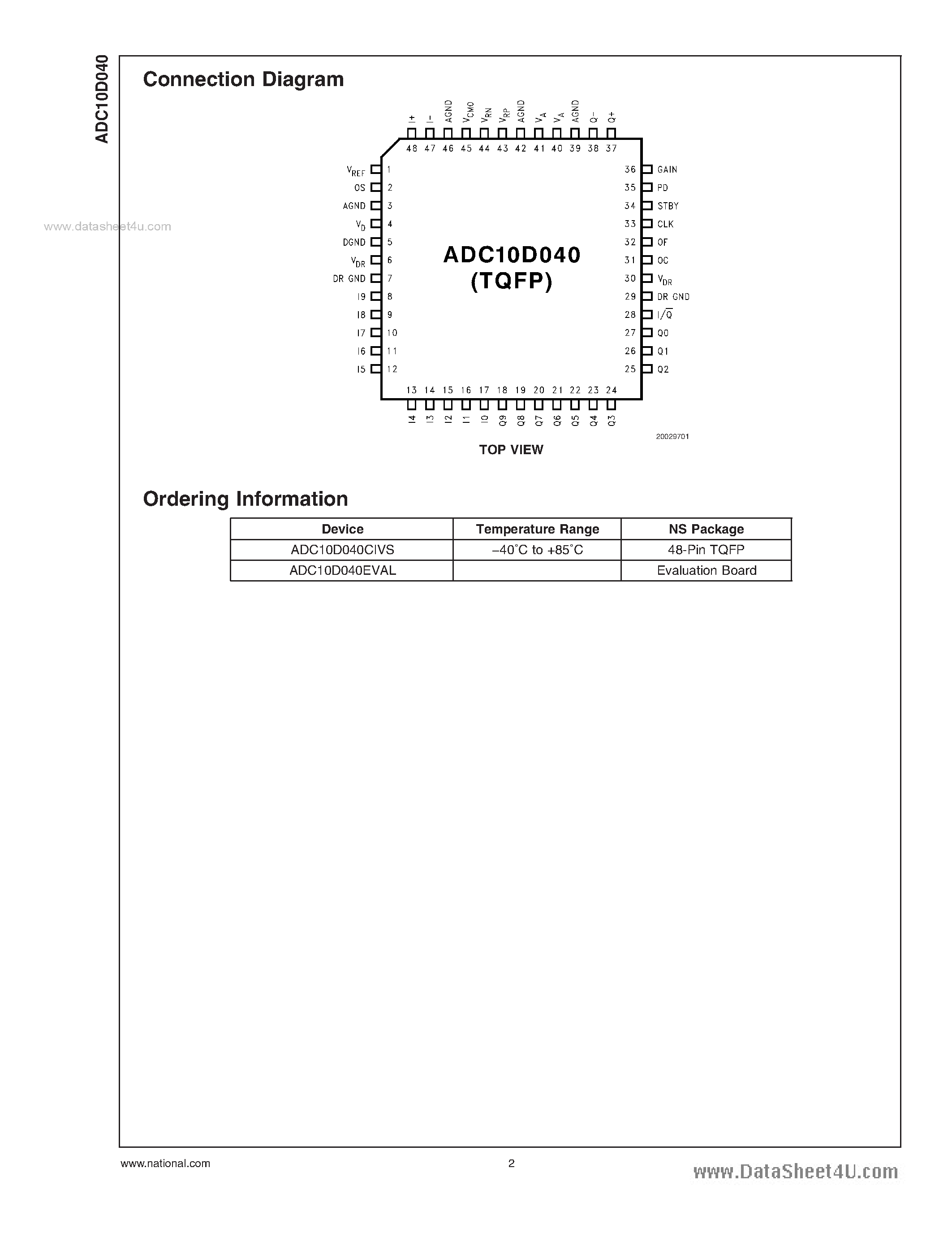 Datasheet ADC10D040 page 2 Datasheet ADC10D040 - A/D Converter page 2