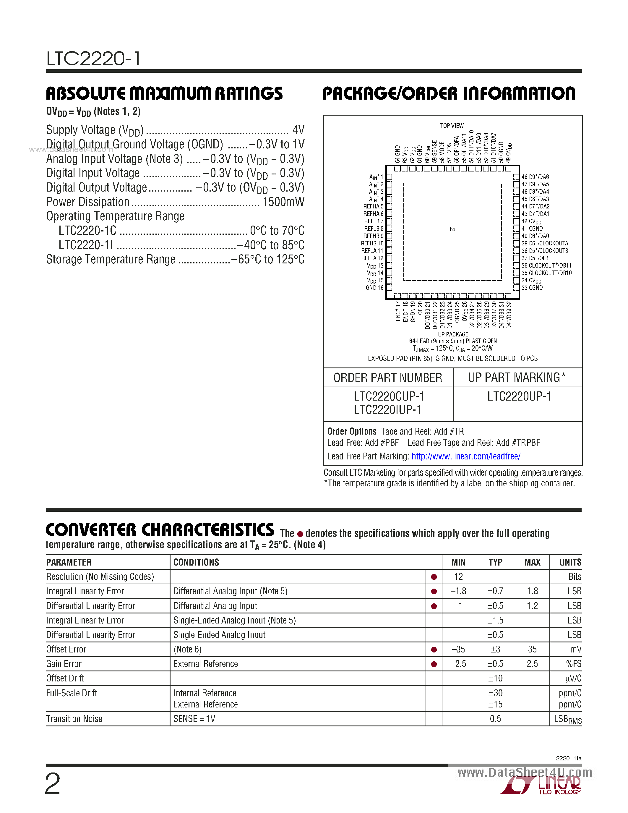 Datasheet LTC2220-1 - 185Msps ADC page 2