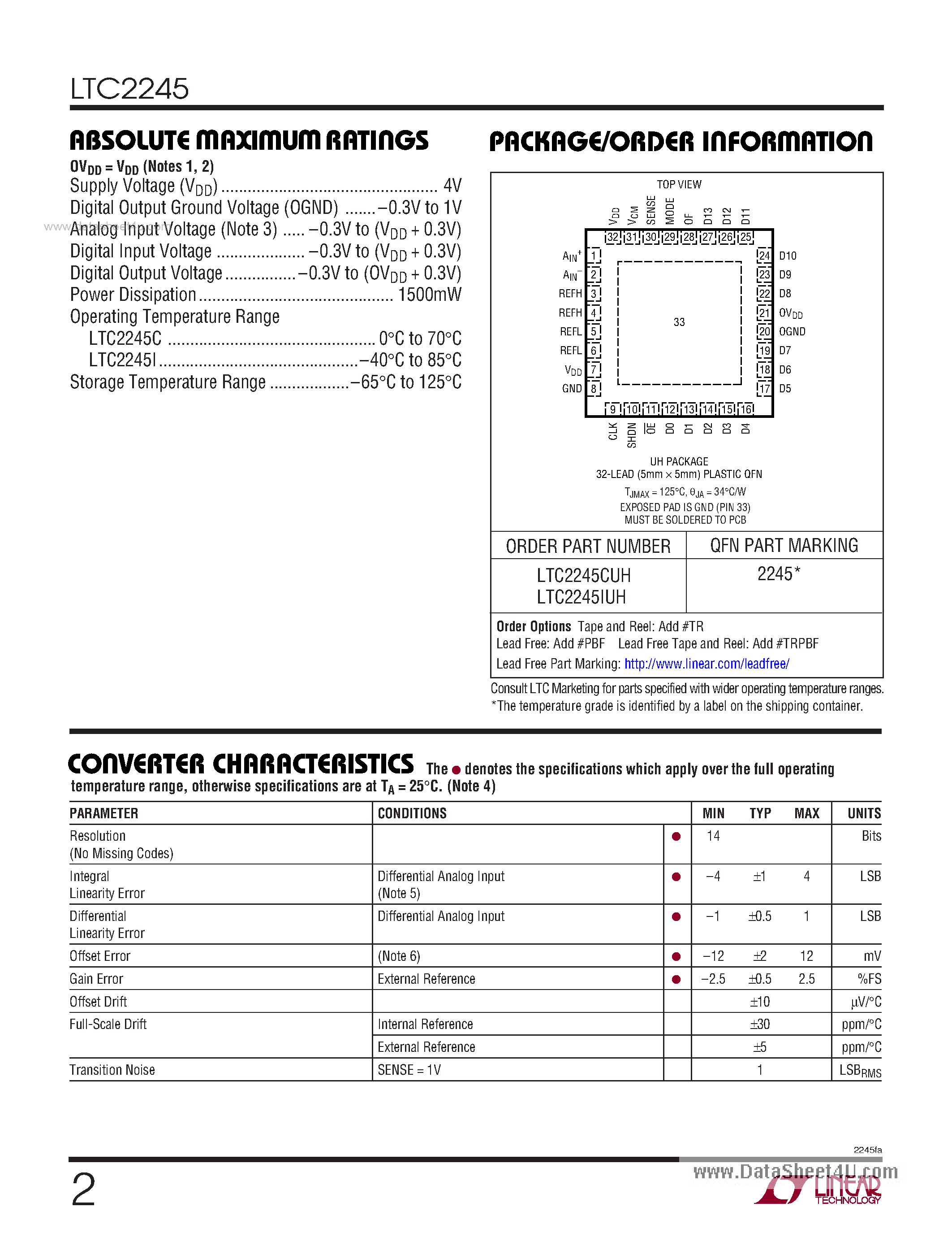 Datasheet LTC2245 - 10Msps Low Power 3V ADC page 2