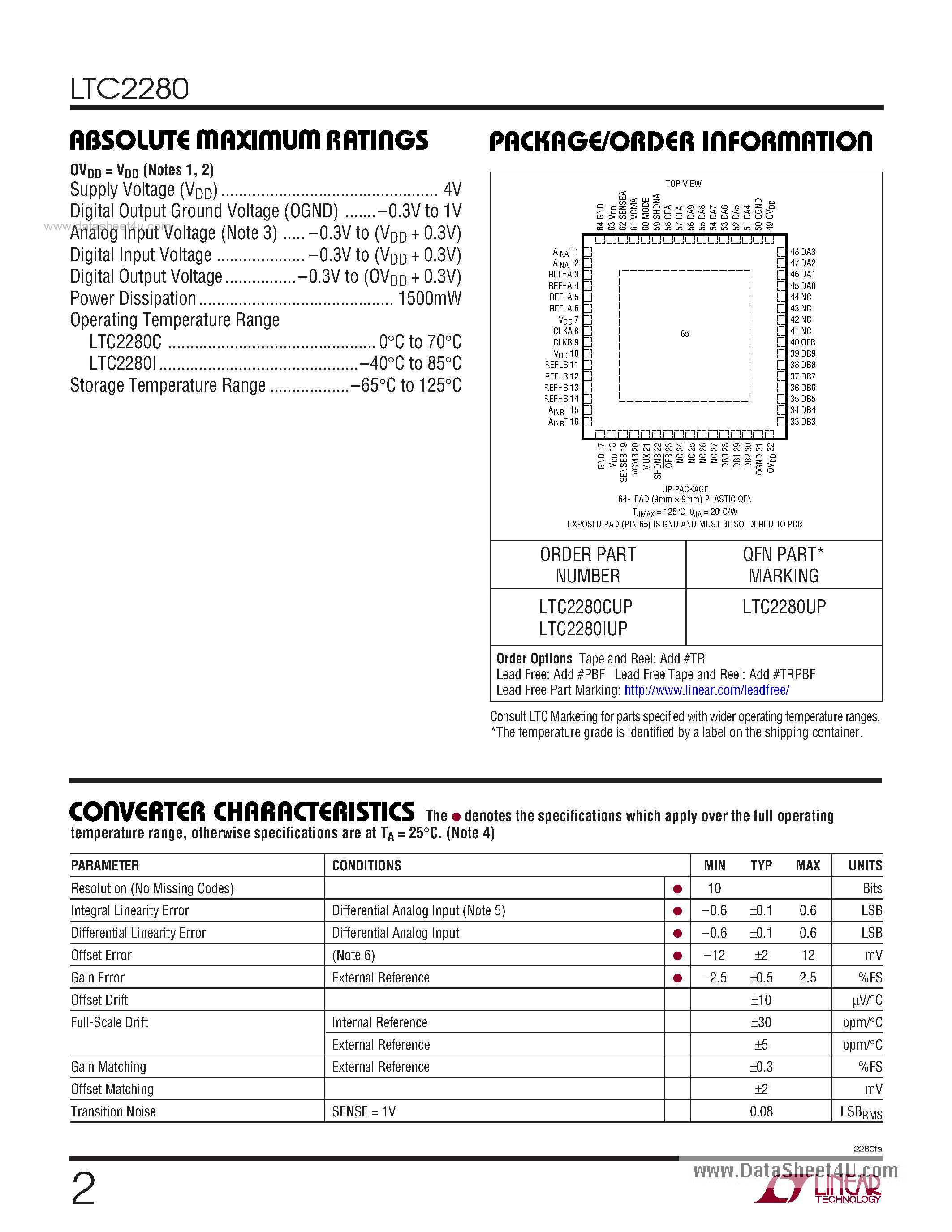 Datasheet LTC2280 - 105Msps Low Noise 3V ADC page 2