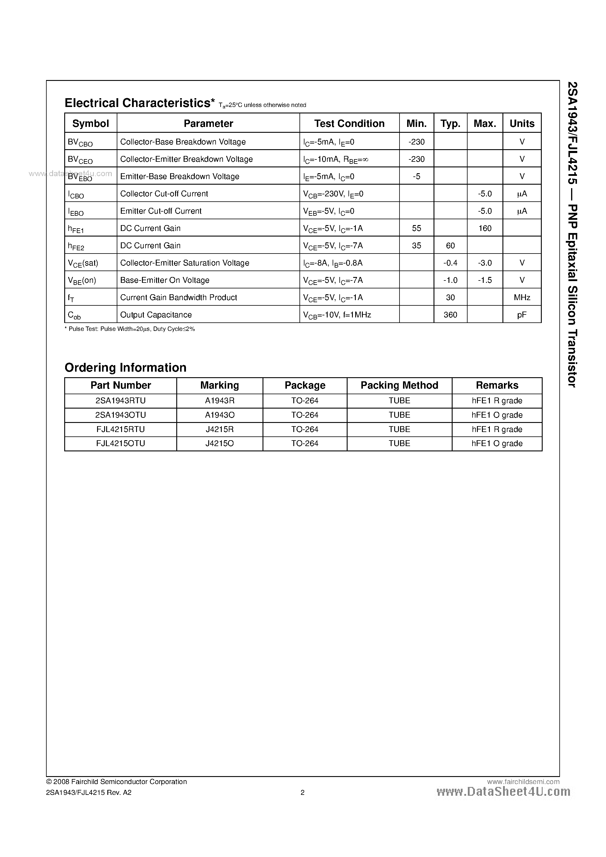 Datasheet 2SA1943 - PNP Epitaxial Silicon Transistor page 2