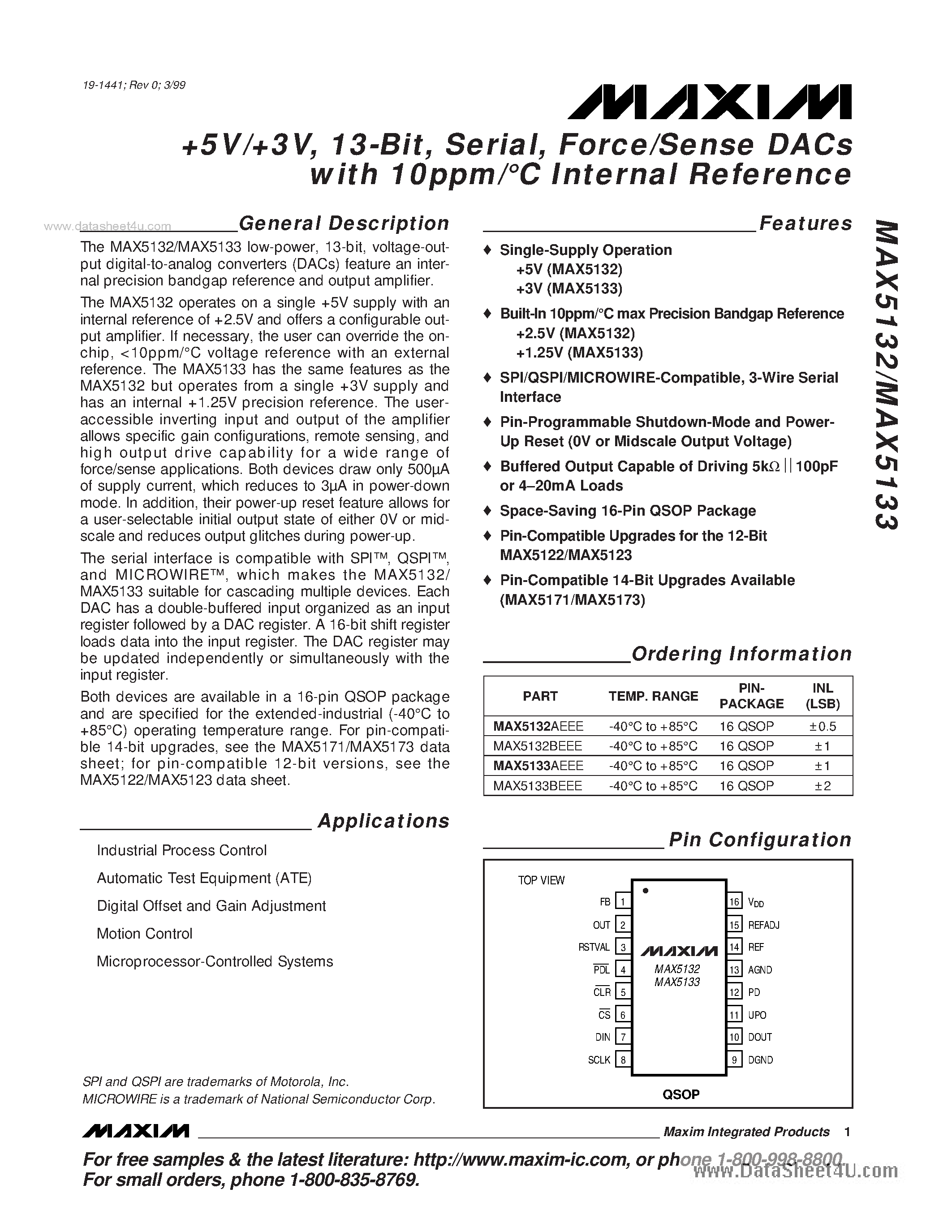 Datasheet MAX5132 - (MAX5132 / MAX5133) Force/sense DACs page 1