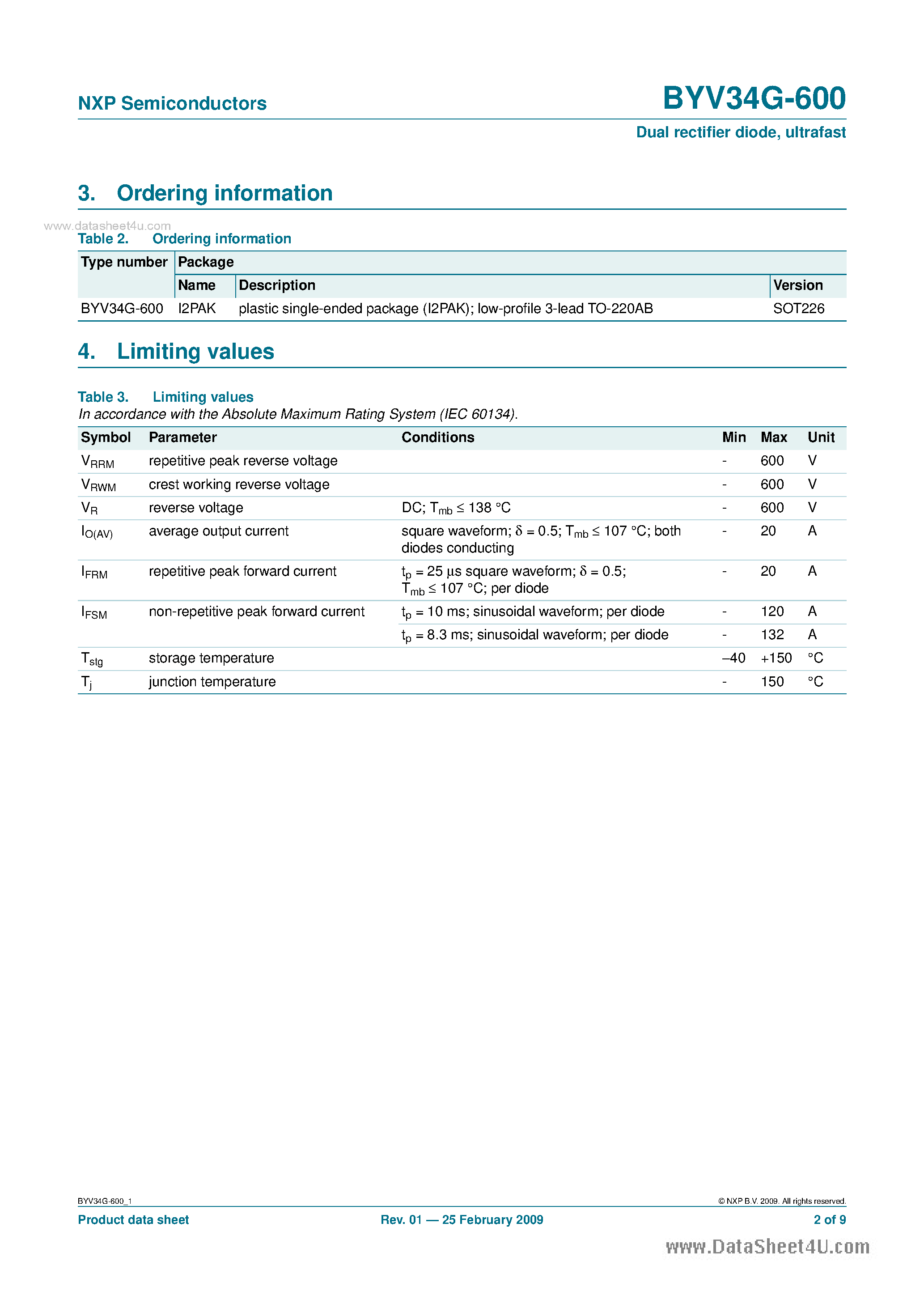 Datasheet BYV34G-600 page 2 Datasheet BYV34G-600 - Dual Rectifier Diode page 2