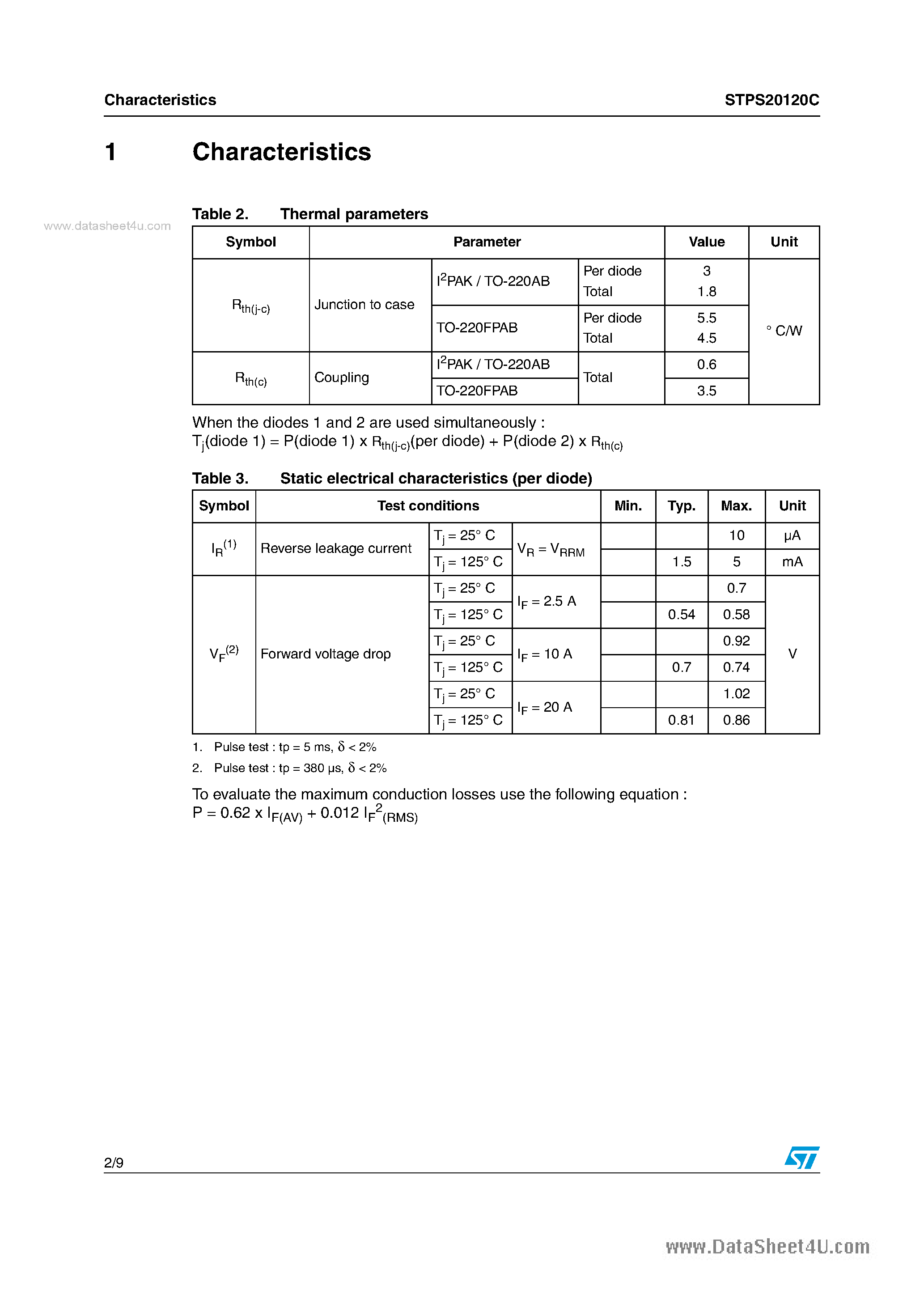 Datasheet STPS20120C - POWER SCHOTTKY RECTIFIER page 2