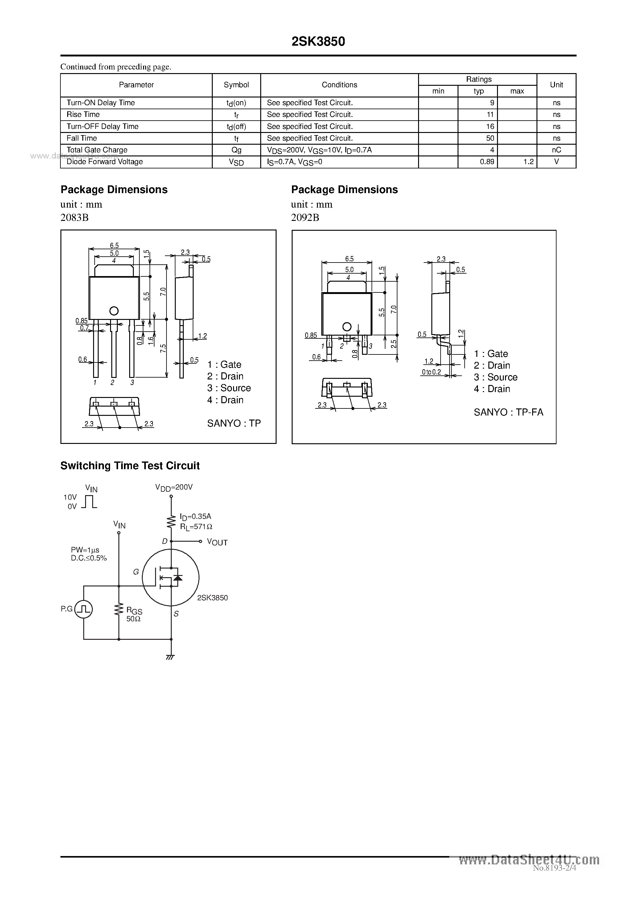 Datasheet K3850 - Search -----> 2SK3850 page 2
