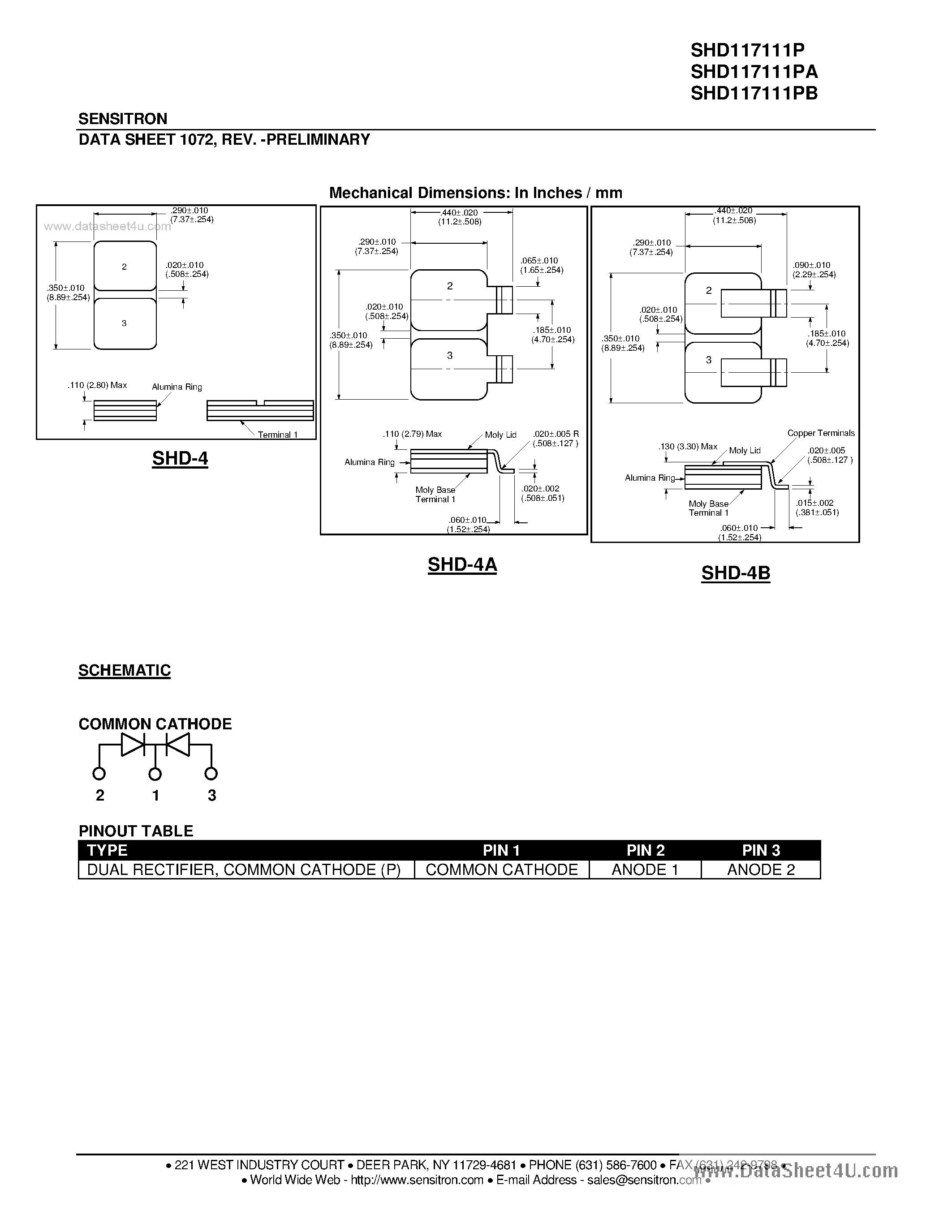 Datasheet SHD117111P page 2 Datasheet SHD117111P - HERMETIC POWER SCHOTTKY RECTIFIER page 2
