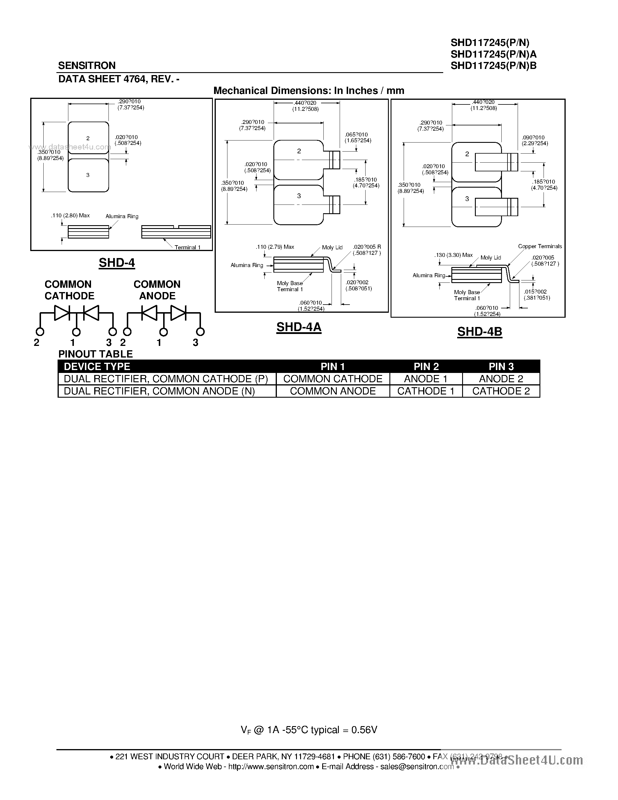 Datasheet SHD117245 page 2 Datasheet SHD117245 - HERMETIC POWER SCHOTTKY RECTIFIER page 2