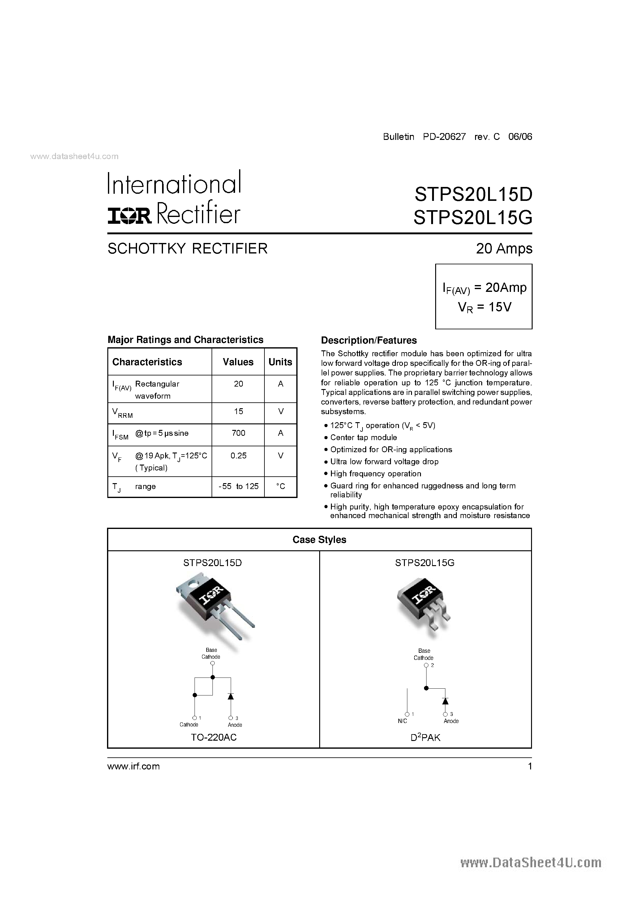Datasheet STPS20L15D - SCHOTTKY RECTIFIER page 1
