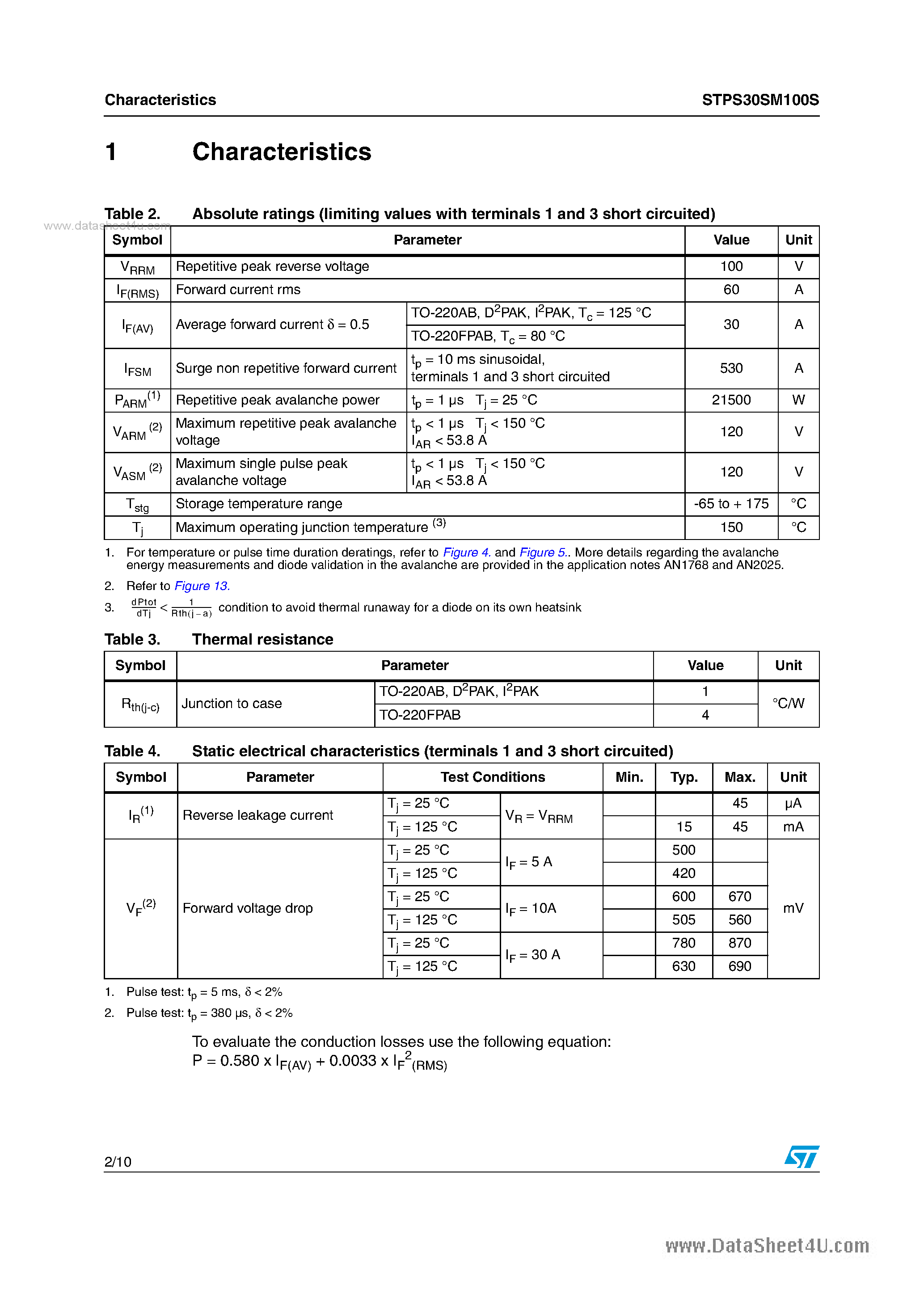 Datasheet STPS30SM100S - Power Schottky page 2