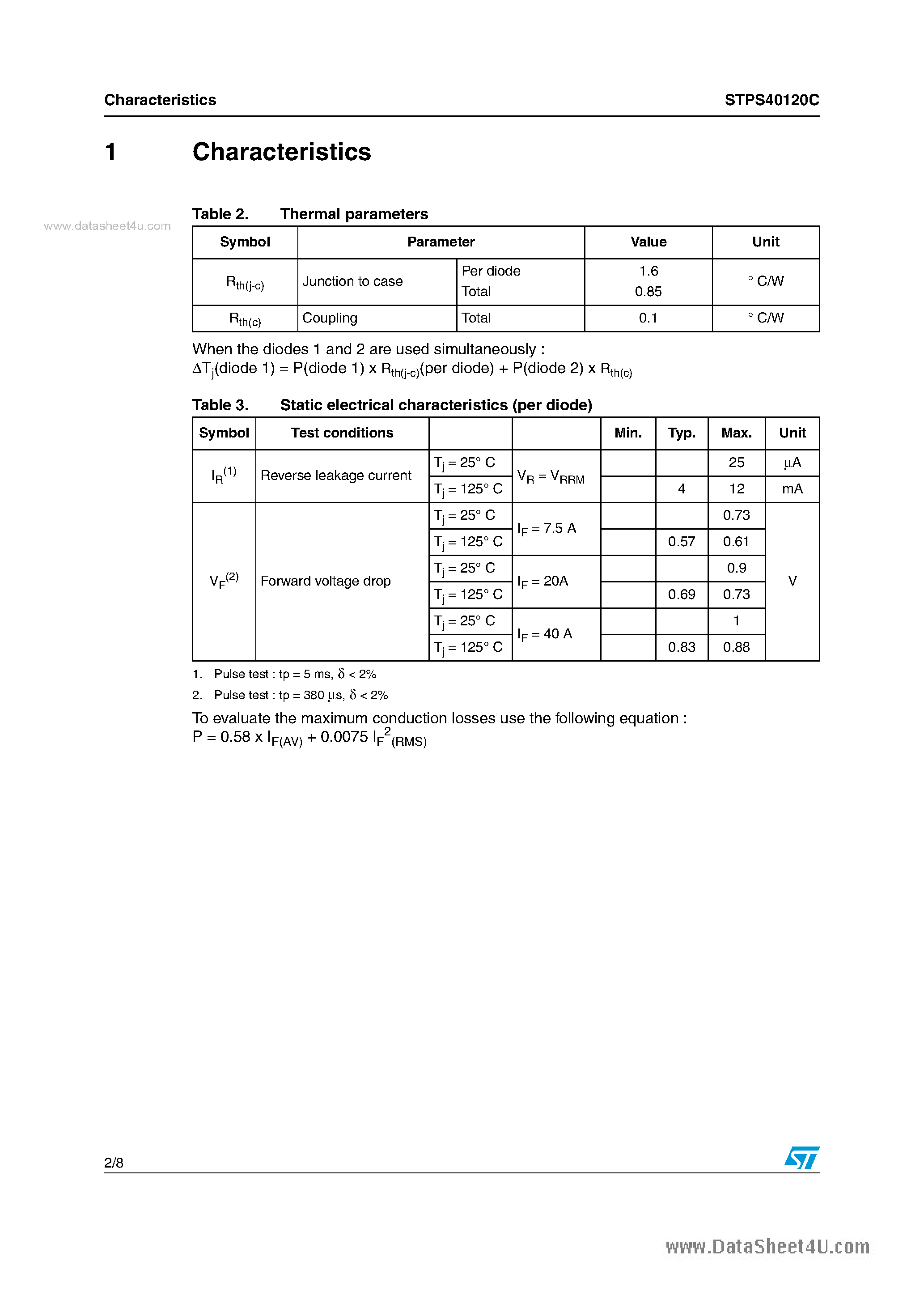 Datasheet STPS40120C - Power Schottky rectifier page 2