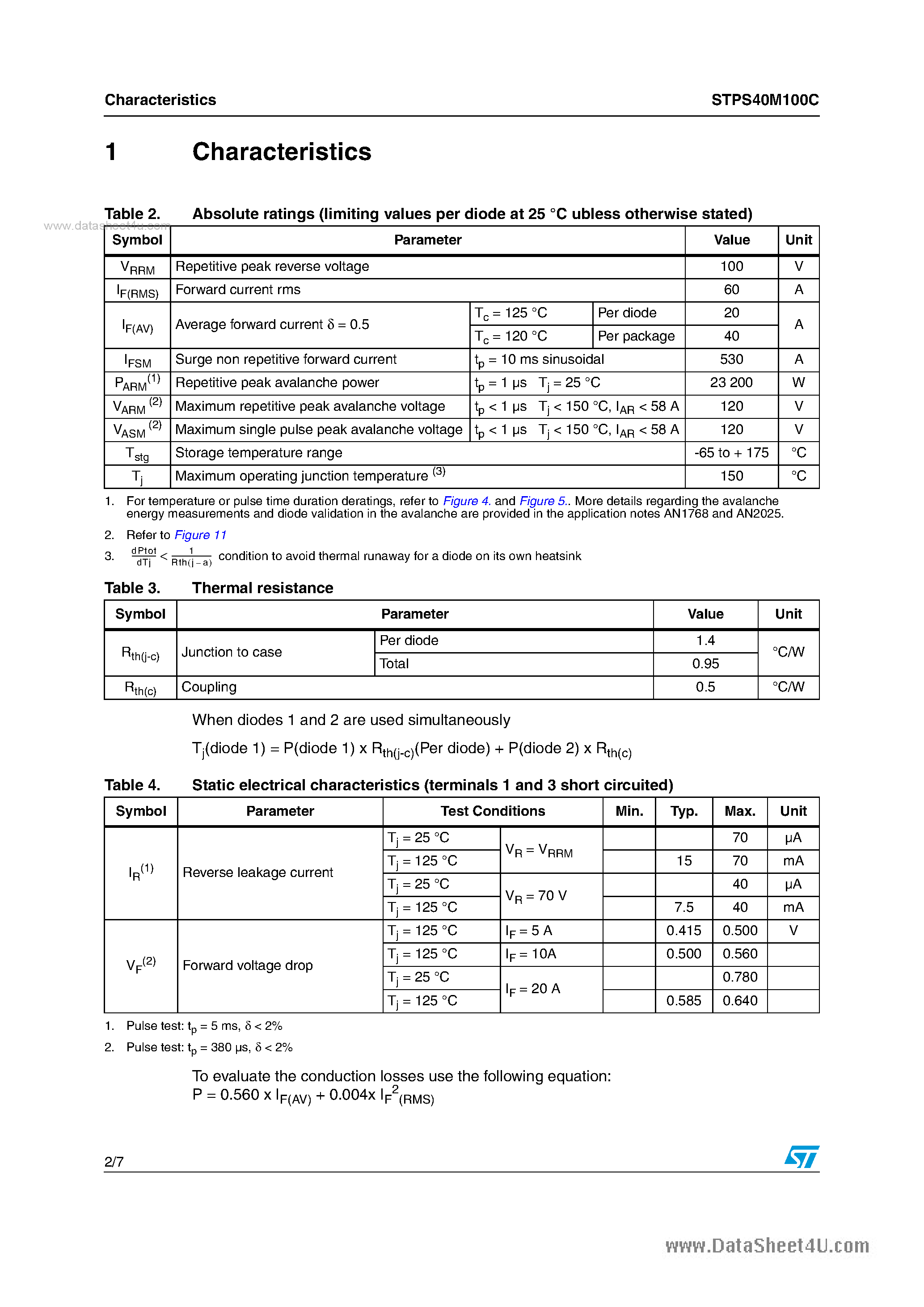 Datasheet STPS40M100C - Power Schottky page 2