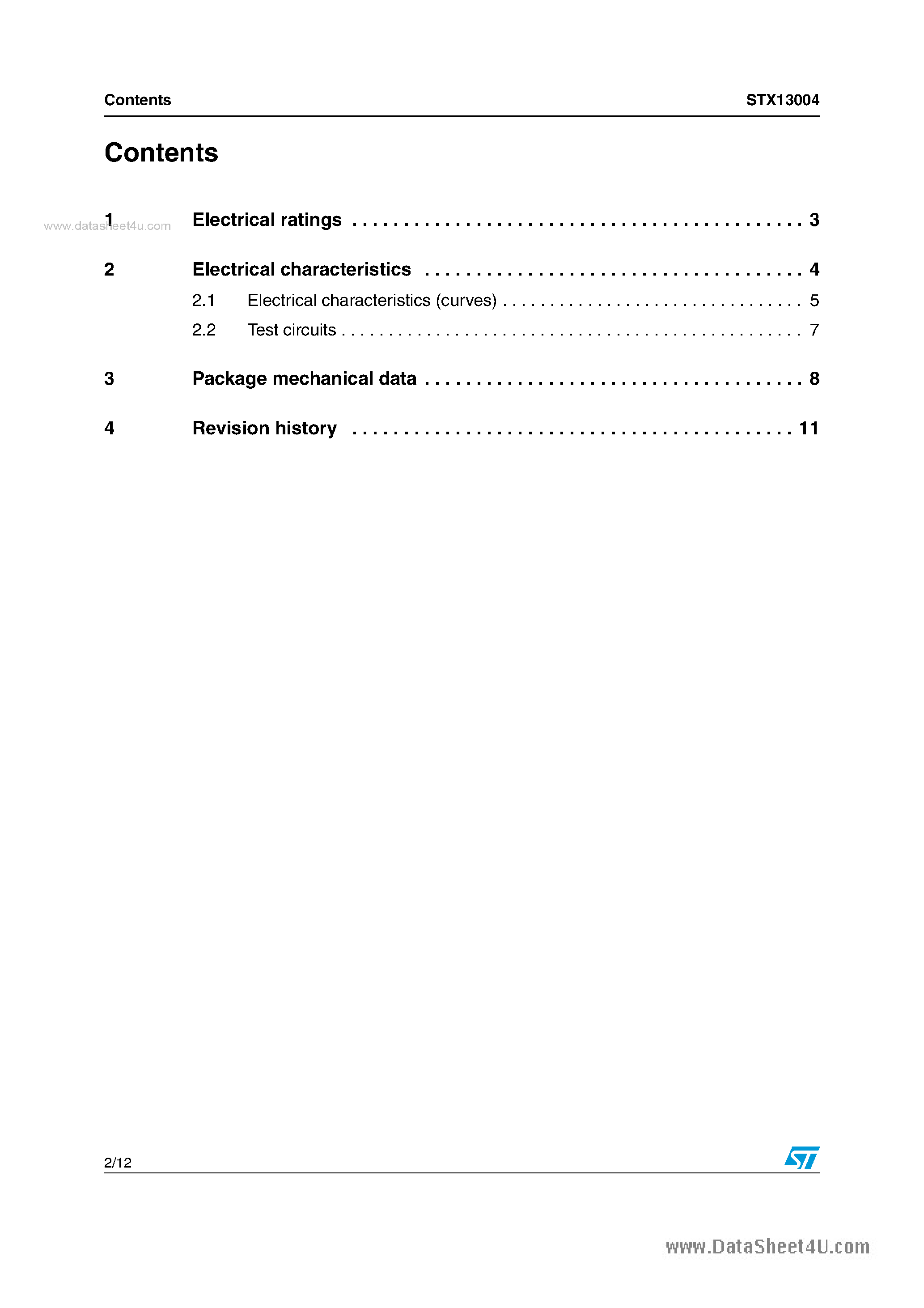 Datasheet STX13004 page 2 Datasheet STX13004 - High voltage fast-switching NPN power transistor page 2