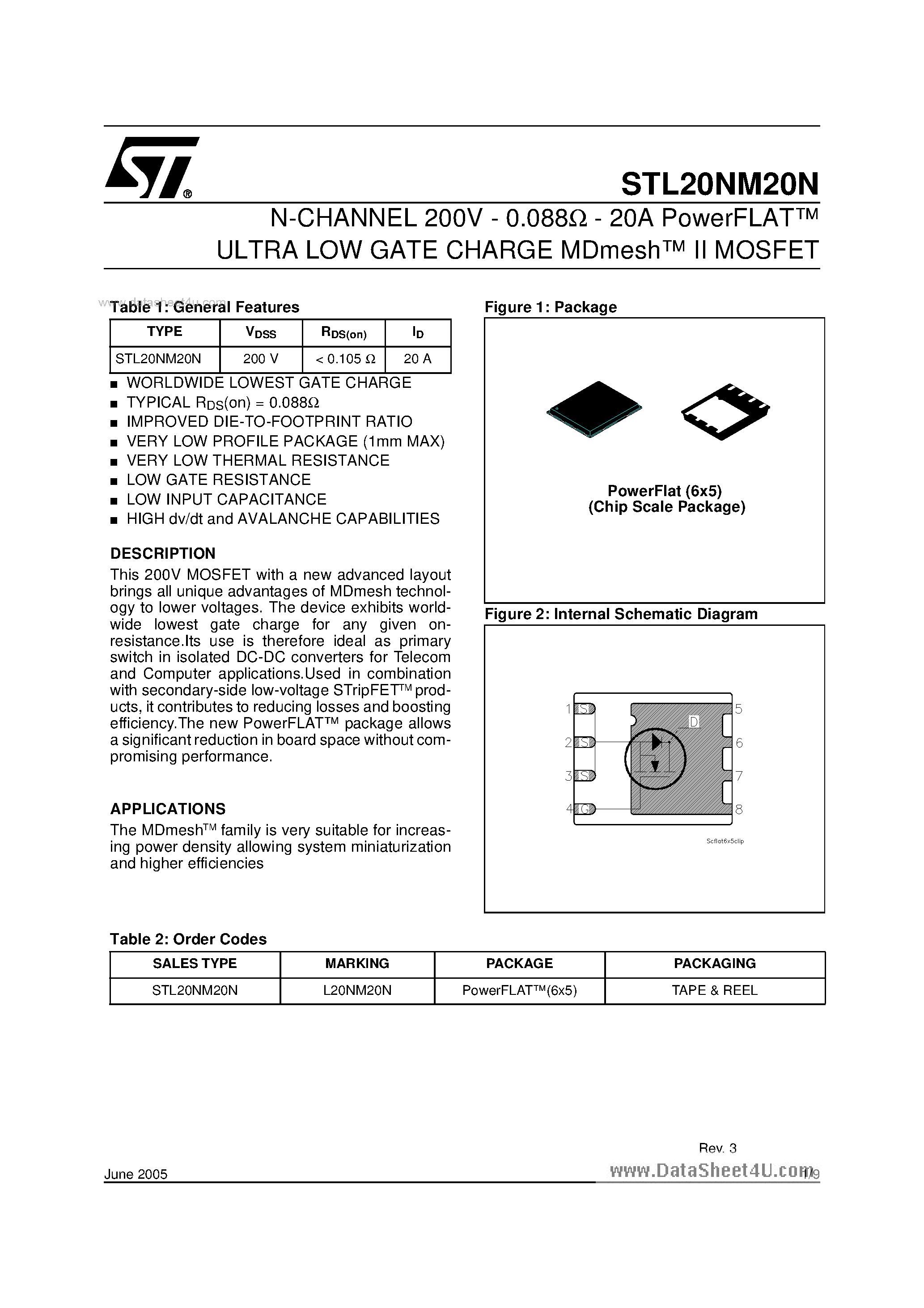 Datasheet STL20NM20N - N-CHANNEL MOSFET page 1