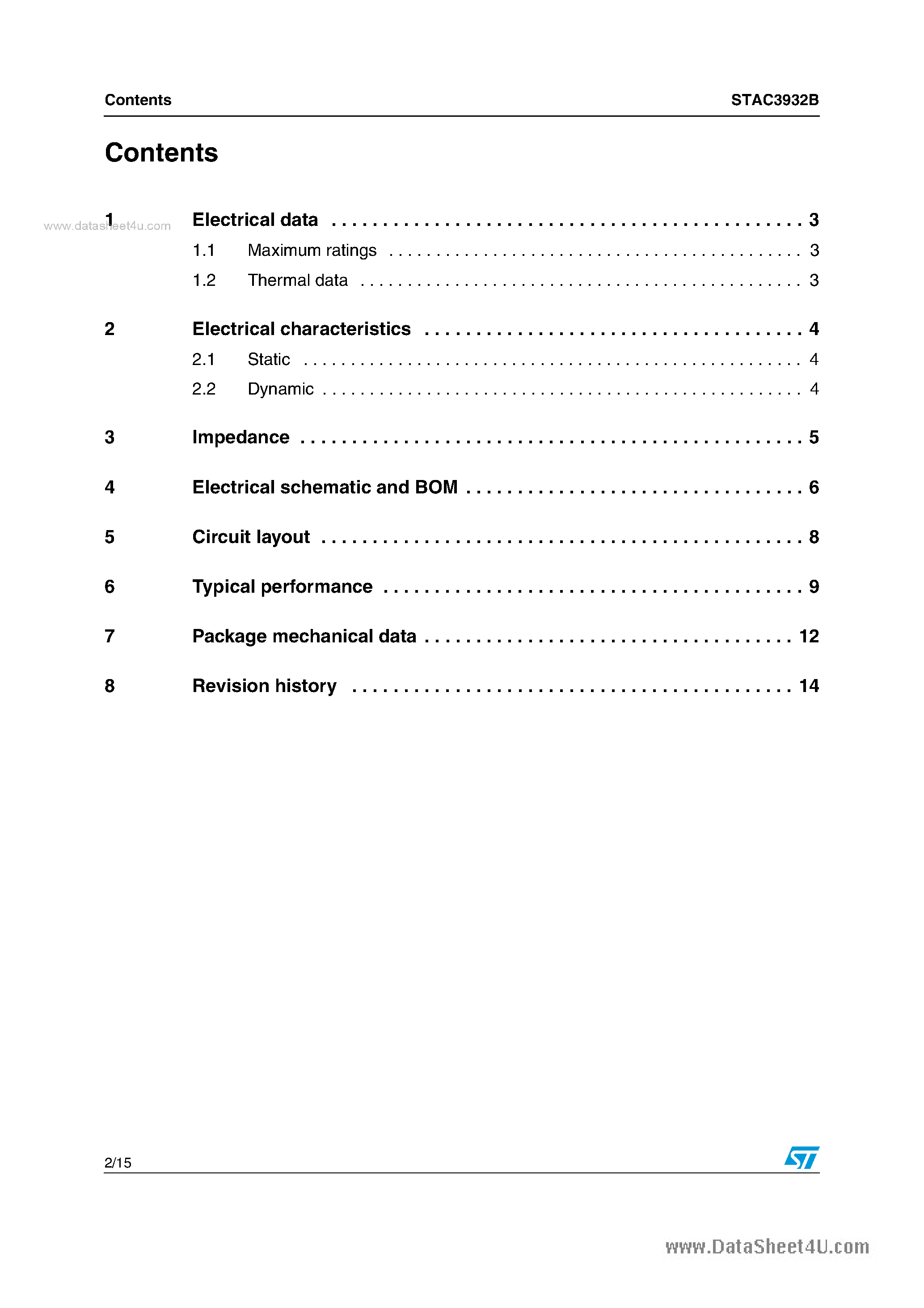 Datasheet STAC3932B - RF power transistors HF/VHF/UHF N-channel MOSFETs page 2