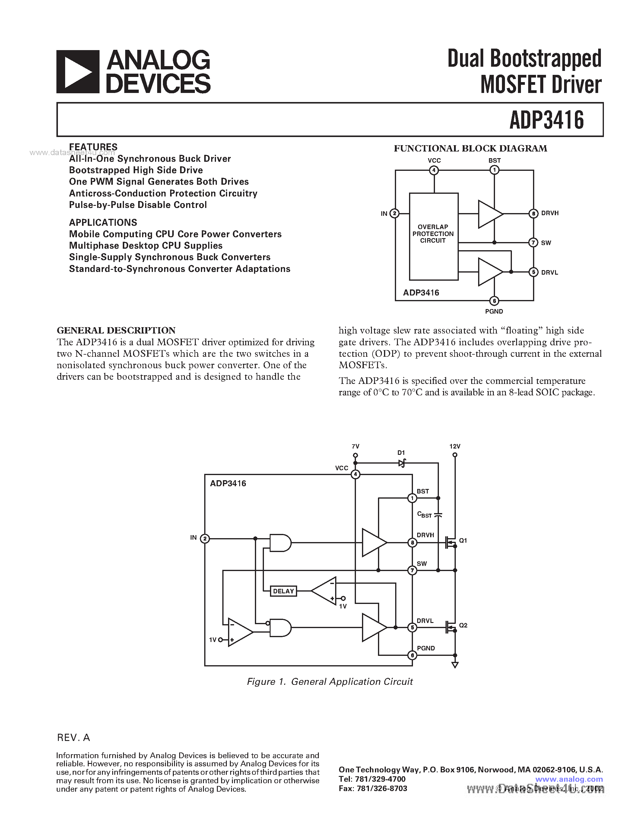 Даташит ADP3416 - Dual Bootstrapped MOSFET Driver страница 1