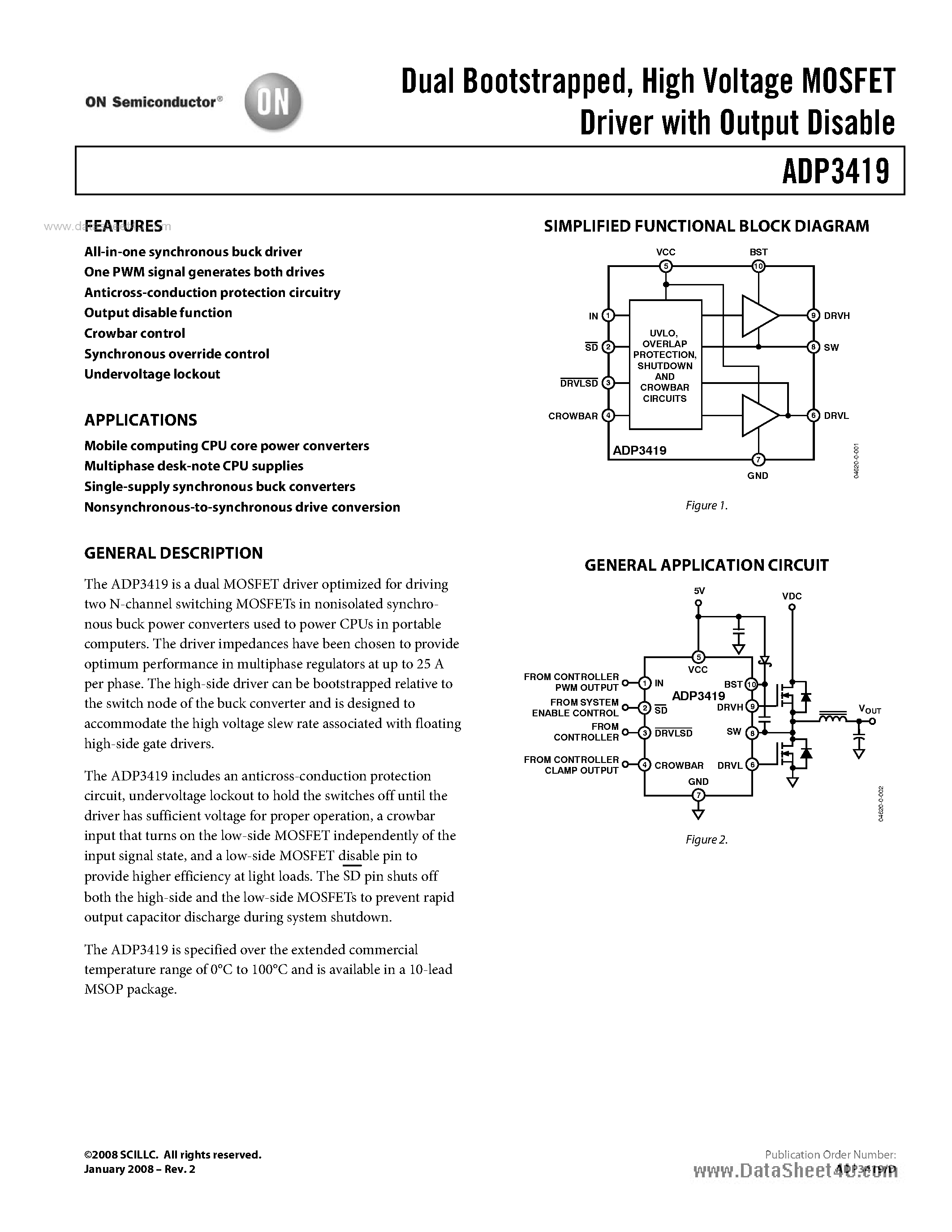Даташит ADP3419 - High Voltage MOSFET Driver страница 1