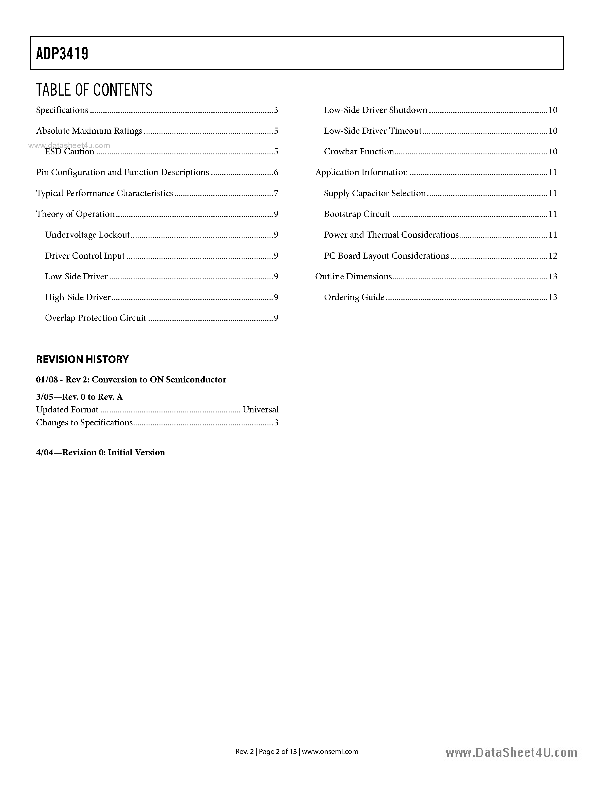 Даташит ADP3419 - High Voltage MOSFET Driver страница 2