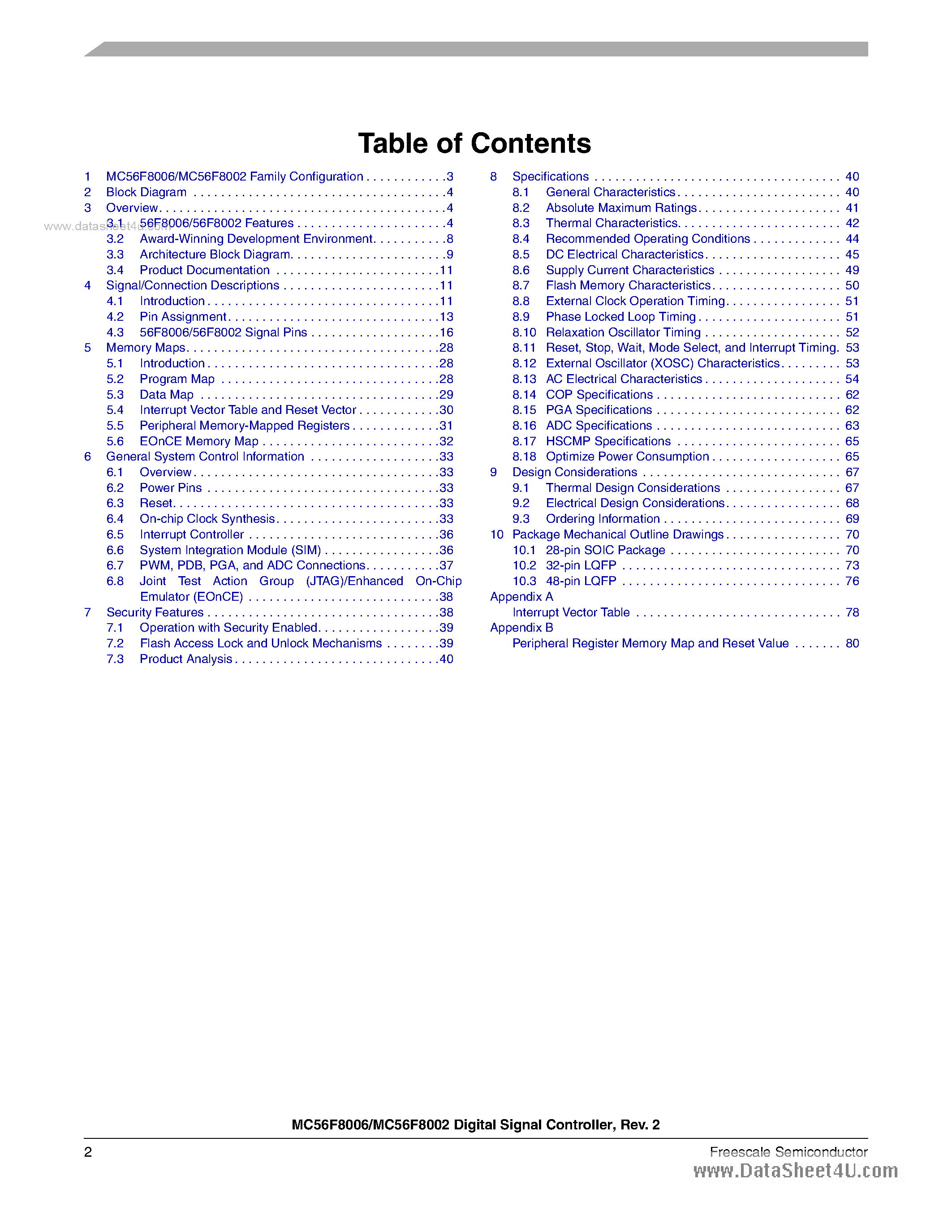 Datasheet MC56F8002 page 2 Datasheet MC56F8002 - (MC56F8002 / MC56F8006) Digital Signal Controller page 2